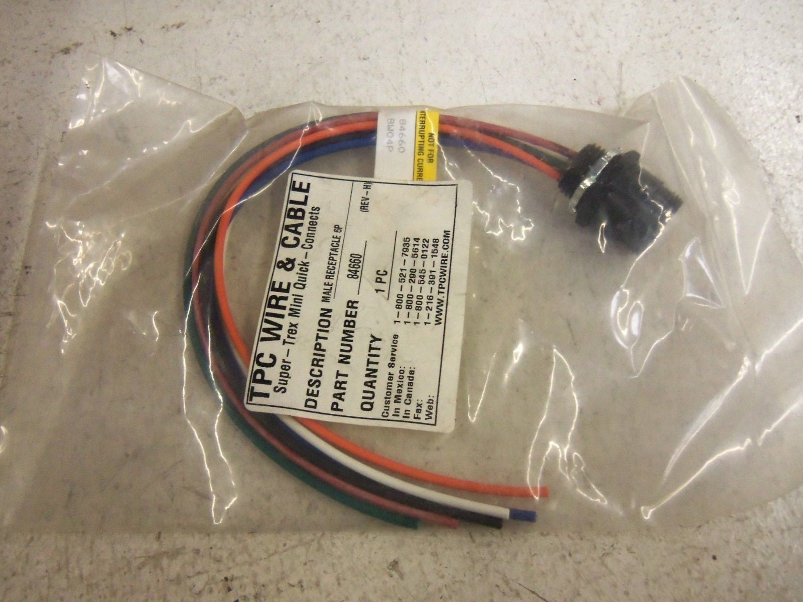 TPC WIRE & CABLE 84660 MALE RECEPTACLE 6P *NEW IN FACTORY BAG*