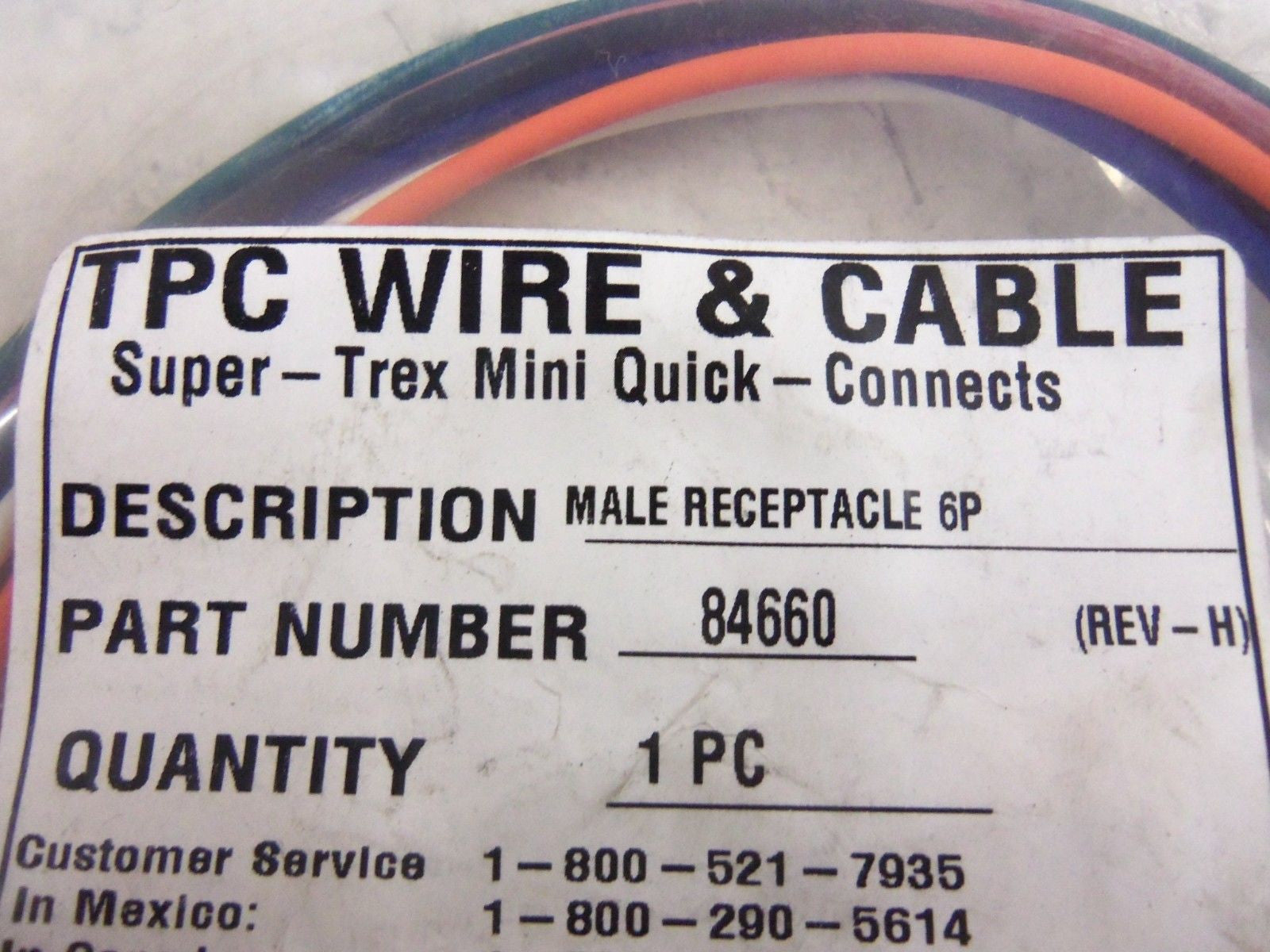 TPC WIRE & CABLE 84660 MALE RECEPTACLE 6P *NEW IN FACTORY BAG*