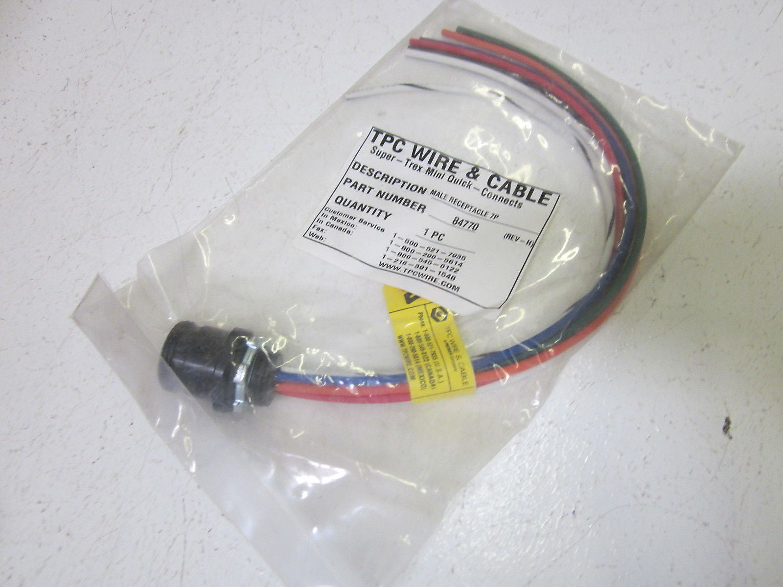 TPC WIRE & CABLE 84770 MALE RECEPTACLE *NEW IN A FACTORY BAG*