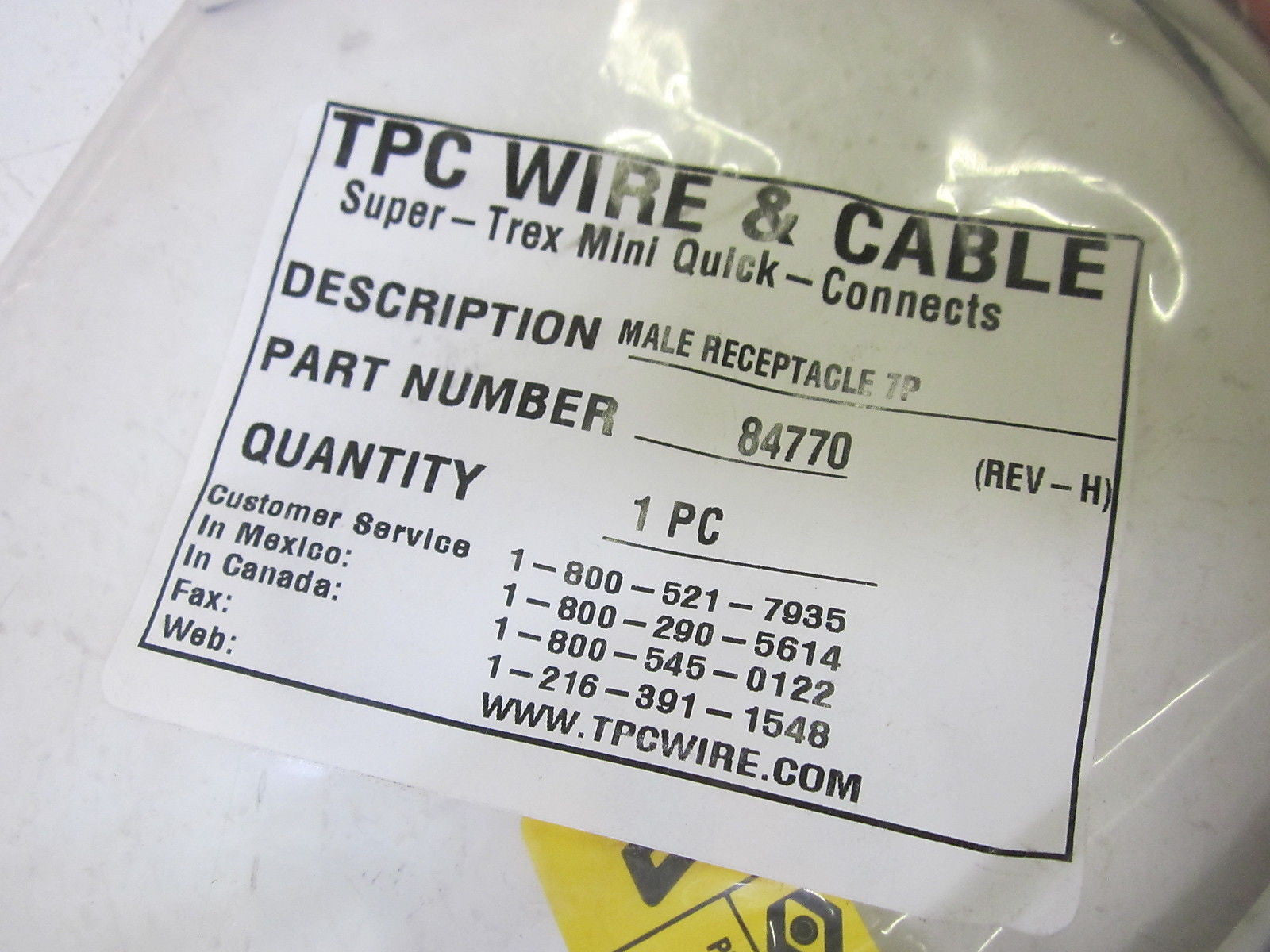 TPC WIRE & CABLE 84770 MALE RECEPTACLE *NEW IN A FACTORY BAG*