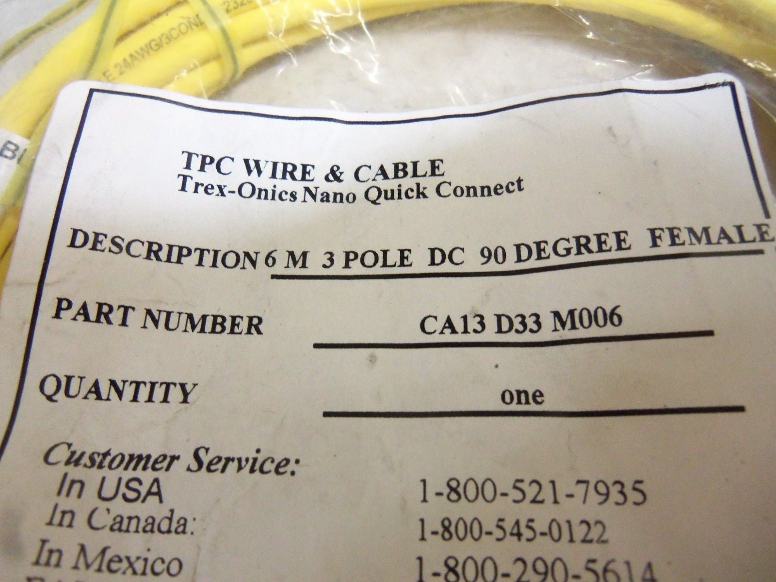 TPC WIRE & CABLE CA13D33M006 FEMALE PLUG  *NEW IN  A FACTORY BAG*