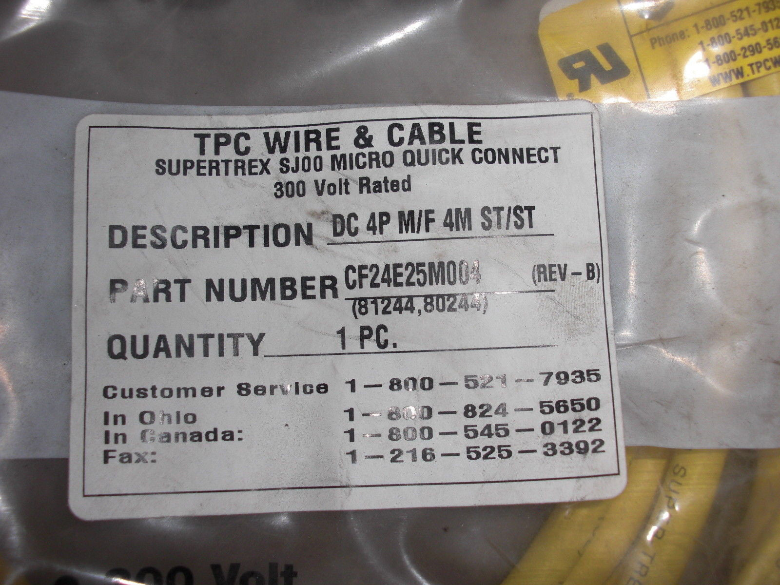 T.P.C. WIRE & CABLE CF24E25M004 *NEW*