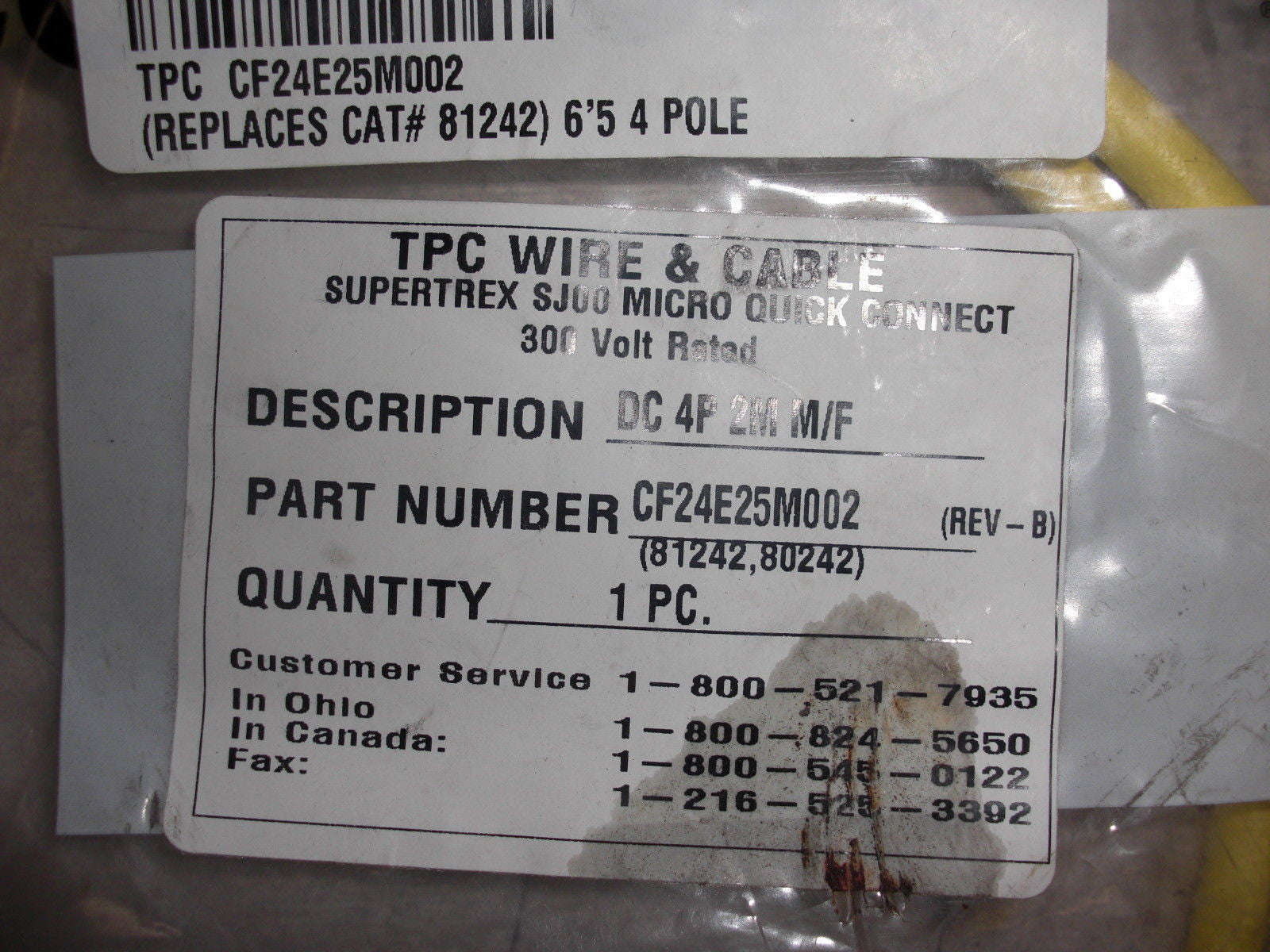 TPC SUPER-TREX CF24E25M002 QUICK-CONNECT CORDSET *NEW IN FACTORY BAG*