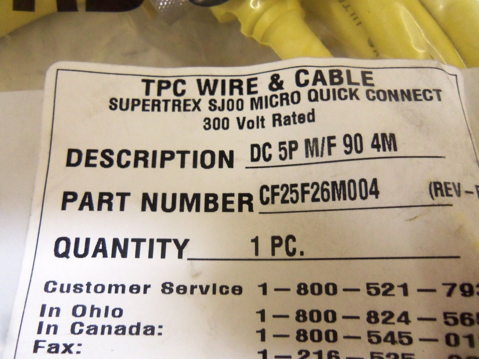 TPC WIRE & CABLE CF25F26M004 PLUG *NEW IN A FACTORY BAG*