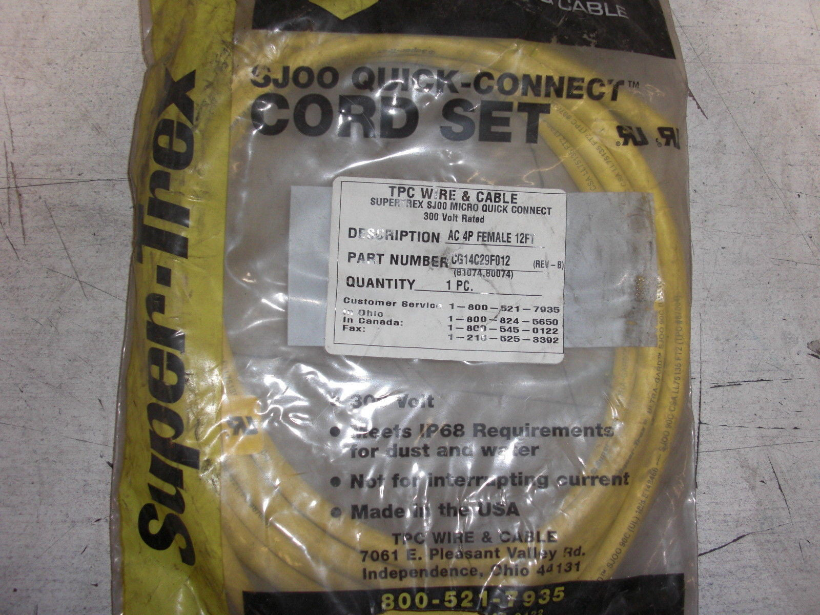 T.P.C. WIRE & CABLE CG14C29F012 *NEW*