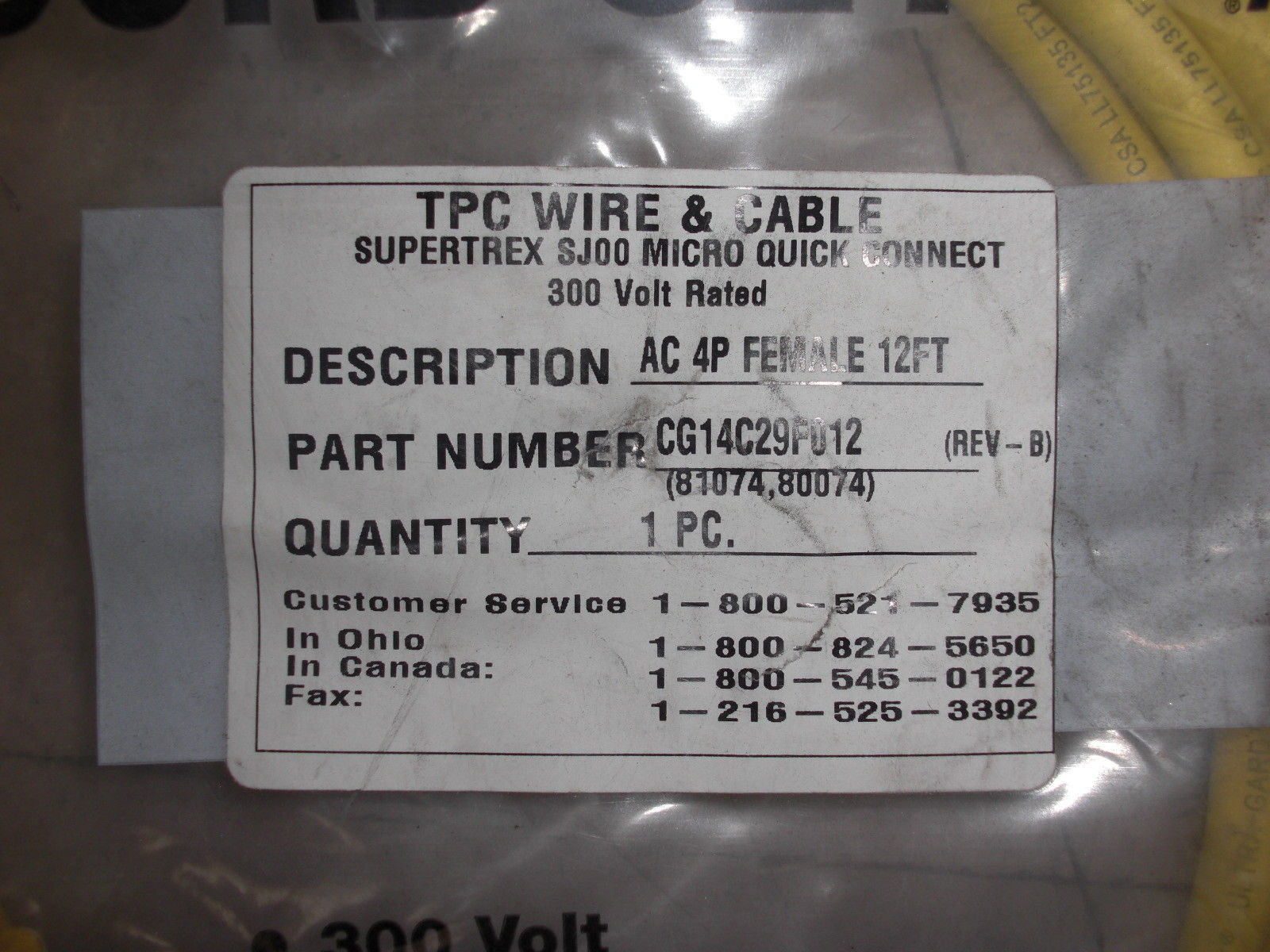 T.P.C. WIRE & CABLE CG14C29F012 *NEW*
