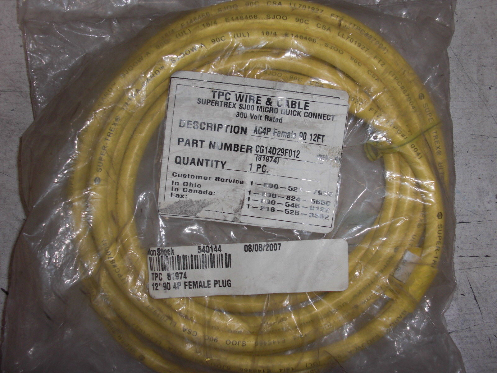 T.P.C. WIRE & CABLE CG14D29F012 *NEW*