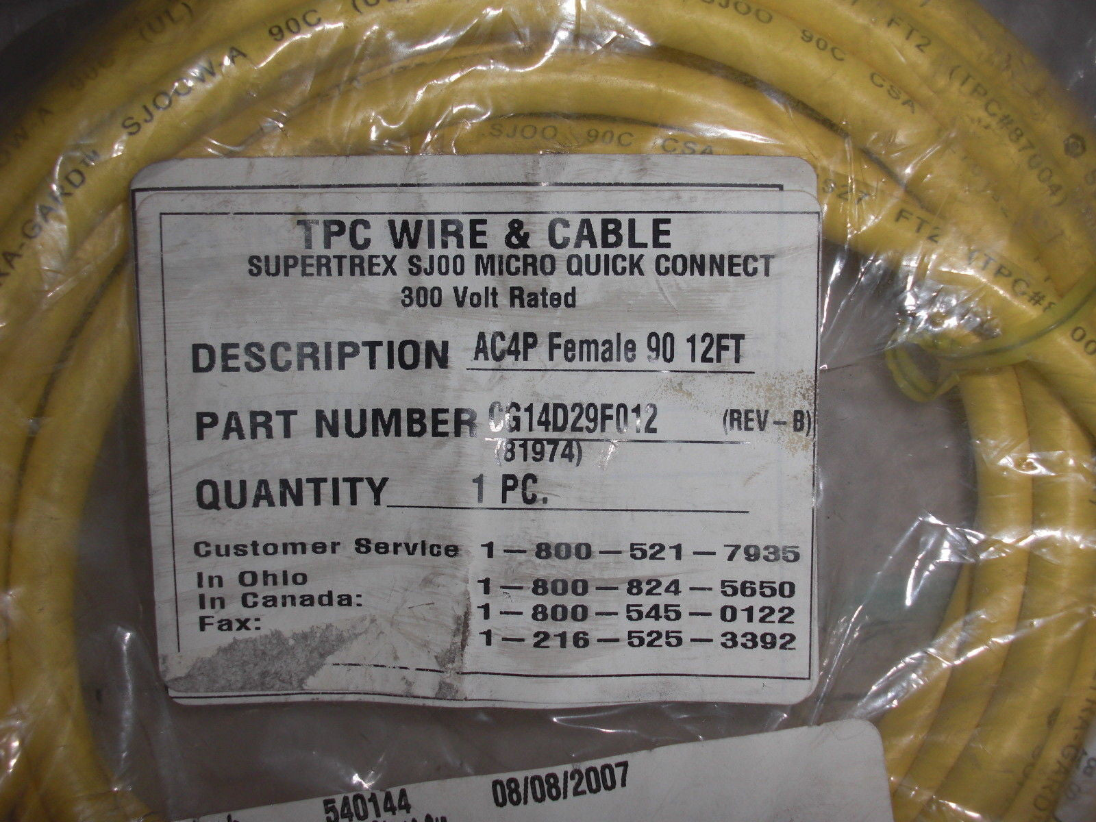 T.P.C. WIRE & CABLE CG14D29F012 *NEW*