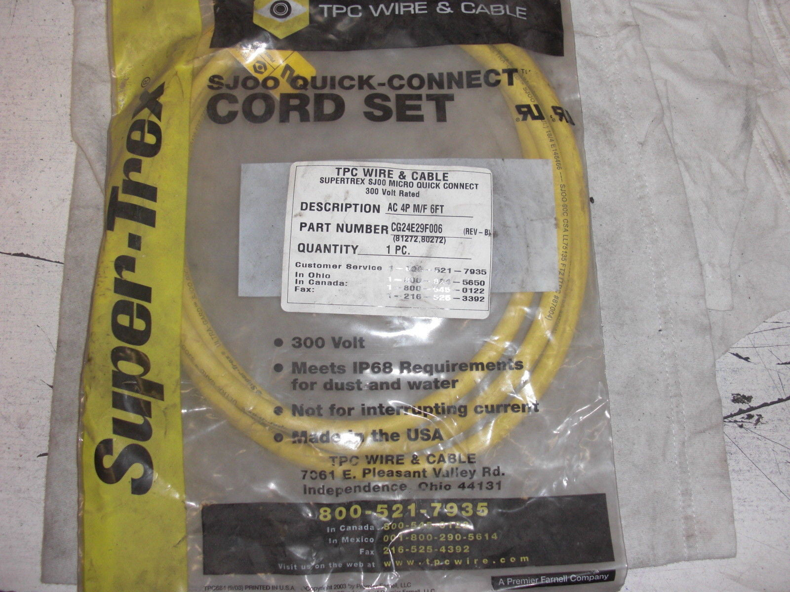 T.P.C. WIRE & CABLE CG24E29F006 *NEW*