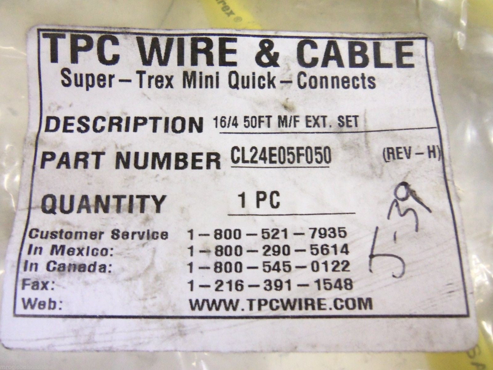 TPC WIRE & CABLE CL24E05F050 PLUG *NEW IN A FACTORY BAG*