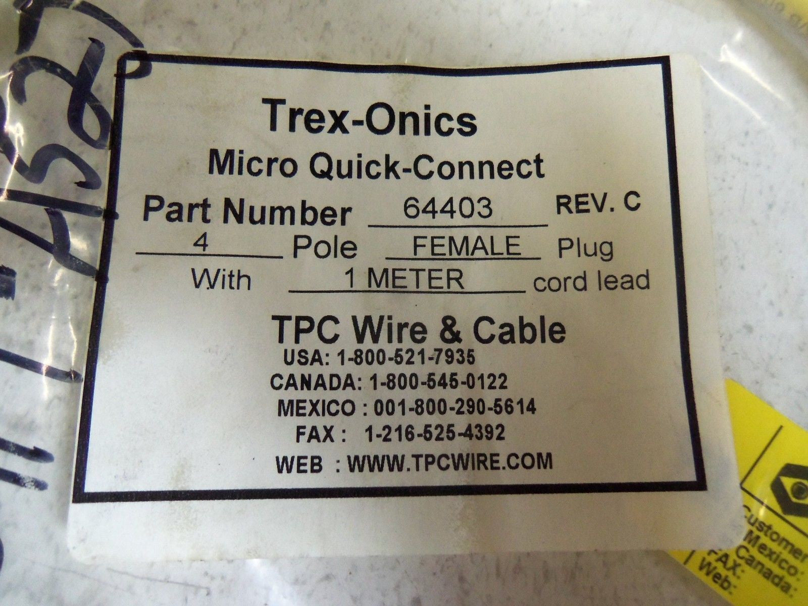 TPC WIRE & CABLE CONNECTOR 64403 *USED*