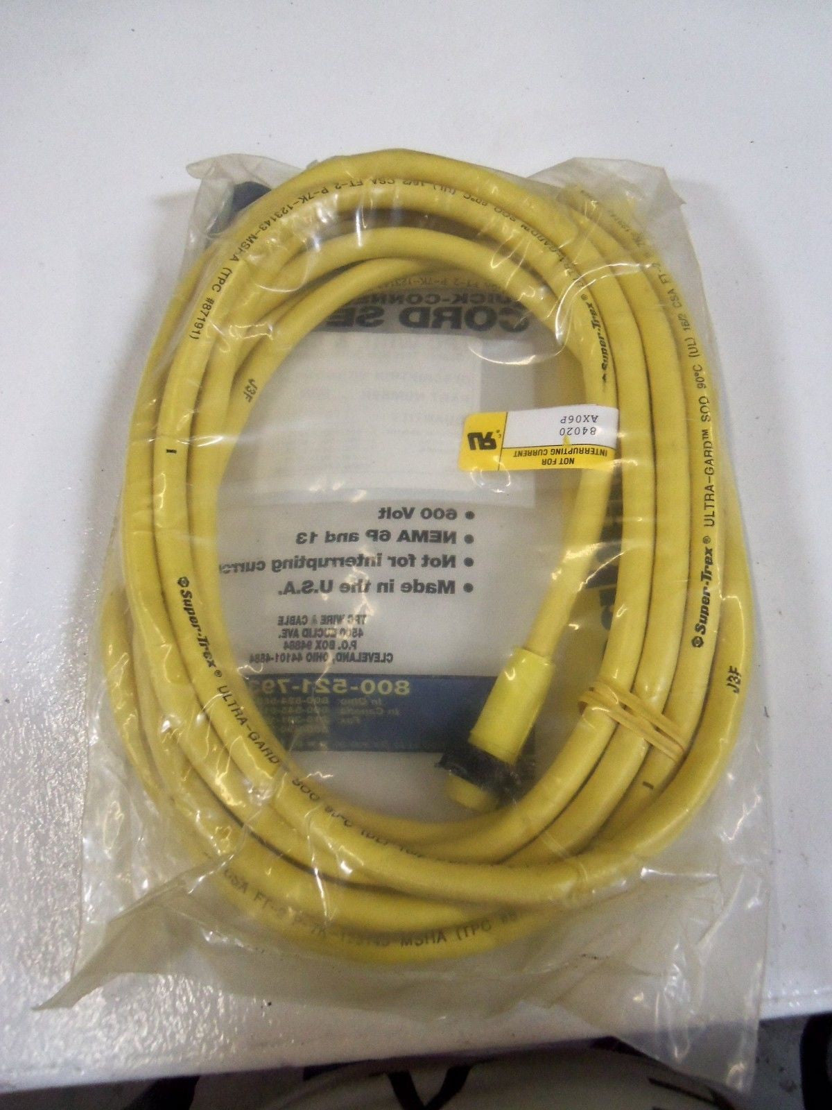 TPC WIRE & CABLE MALE PLUG 2P 20FT 84020 *NEW IN FACTORY BAG*