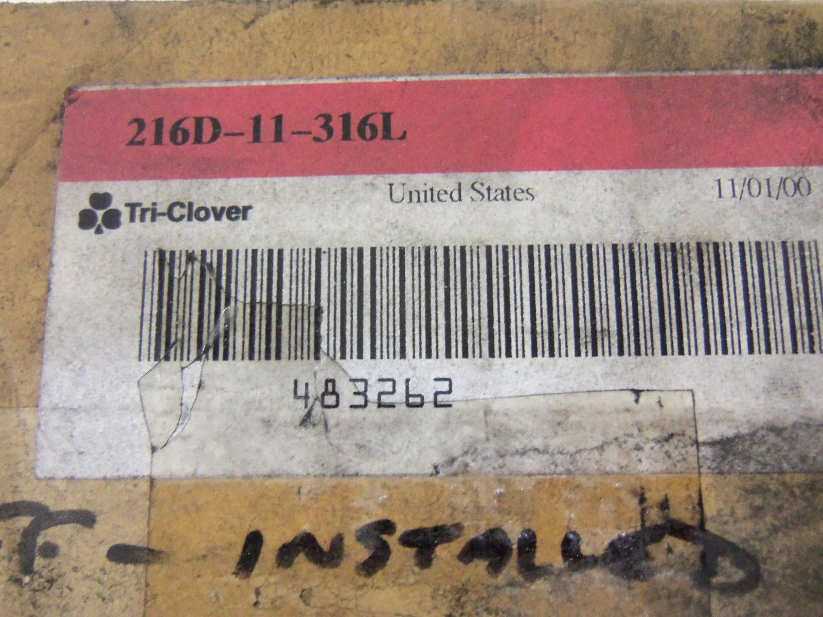 TRI-CLOVER 216D-11-316L BACK PUMP PLATE *USED*