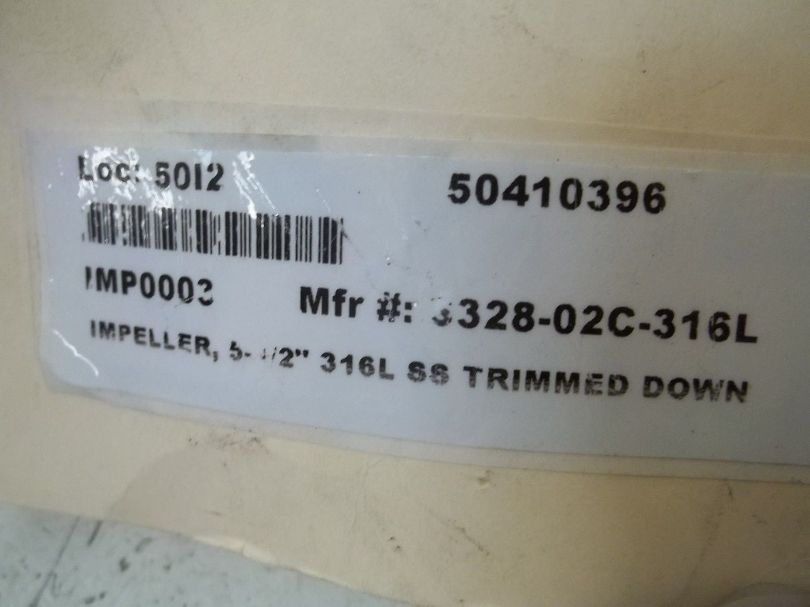 TRI-CLOVER 3328-02C-316L IMPELLER, 5-1/2" 316L SS TRIMMED DOWN*NEW NO BOX*