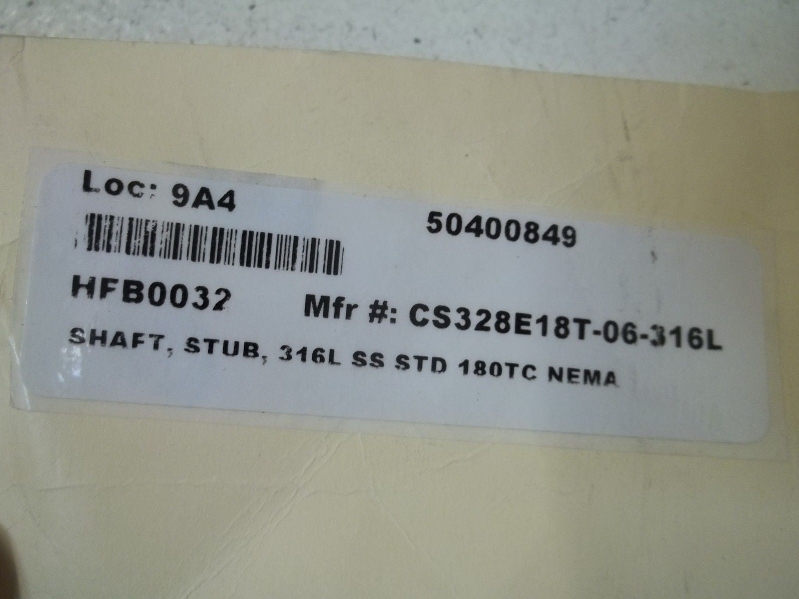 TRI-CLOVER CS328E18T-06-316L SHAFT,STUB,316L SS STD 180TC NEMA*NEW NO BOX*