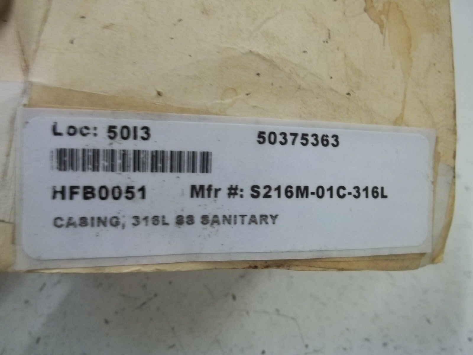 TRI-CLOVER S216M-01C-316L CASING, 316L SS SANITARY *NEW NO BOX*