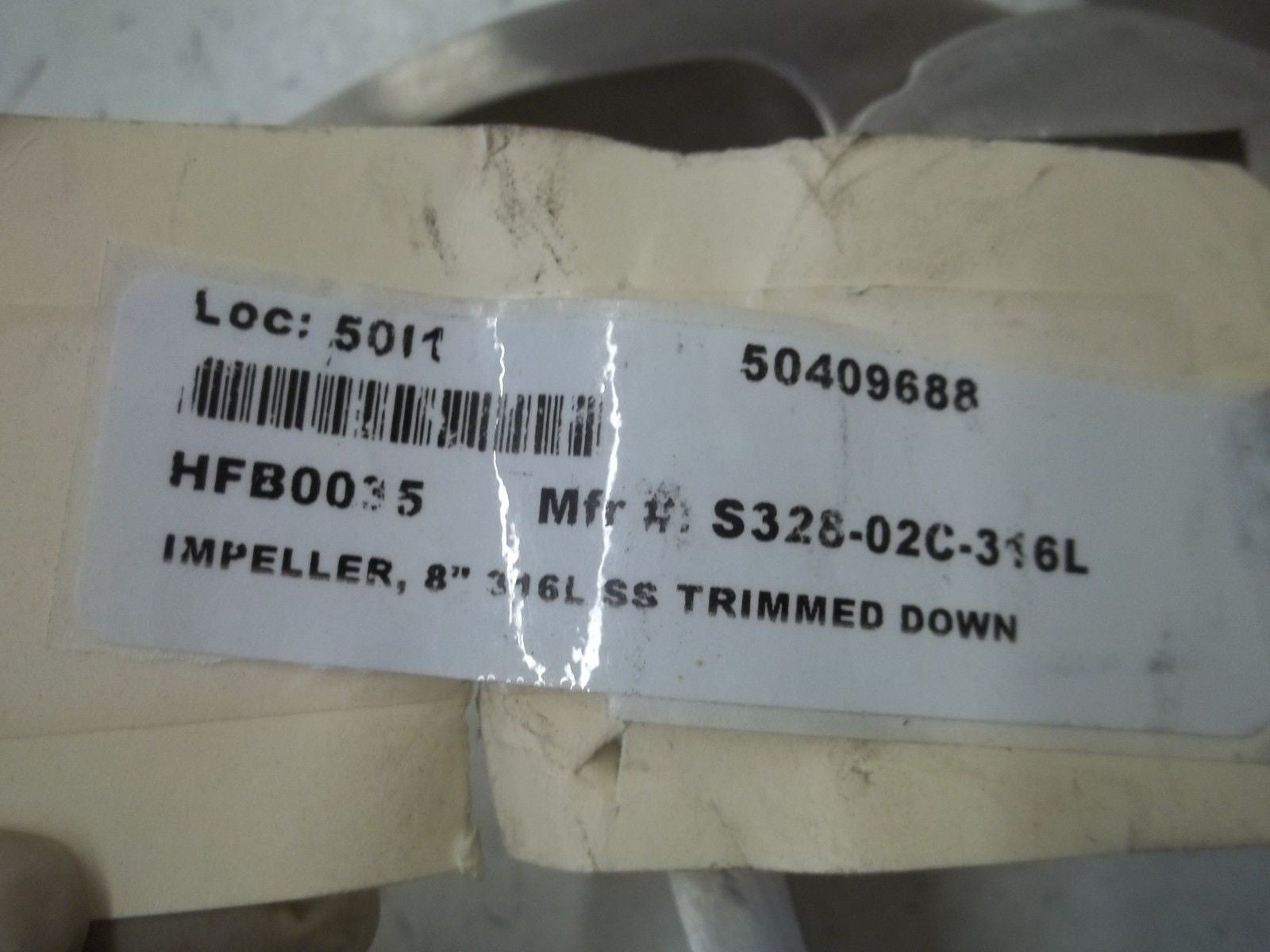 TRI-CLOVER S328-02C-316L IMPELLER, 8" 316L SS TRIMMED DOWN *NEW NO BOX*