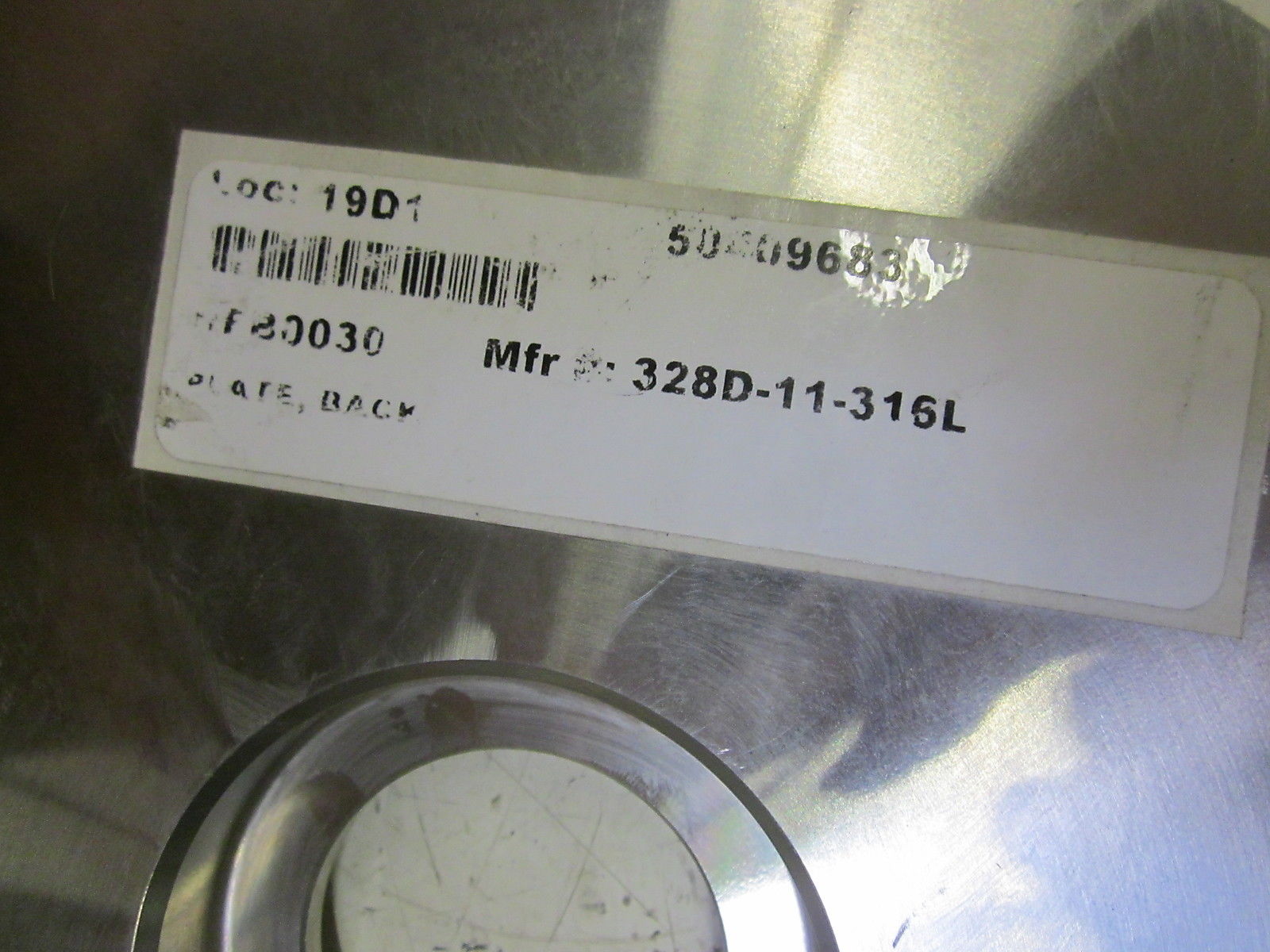 TRI-CLOVER SP328D-11-316L BACK PLATE *USED*