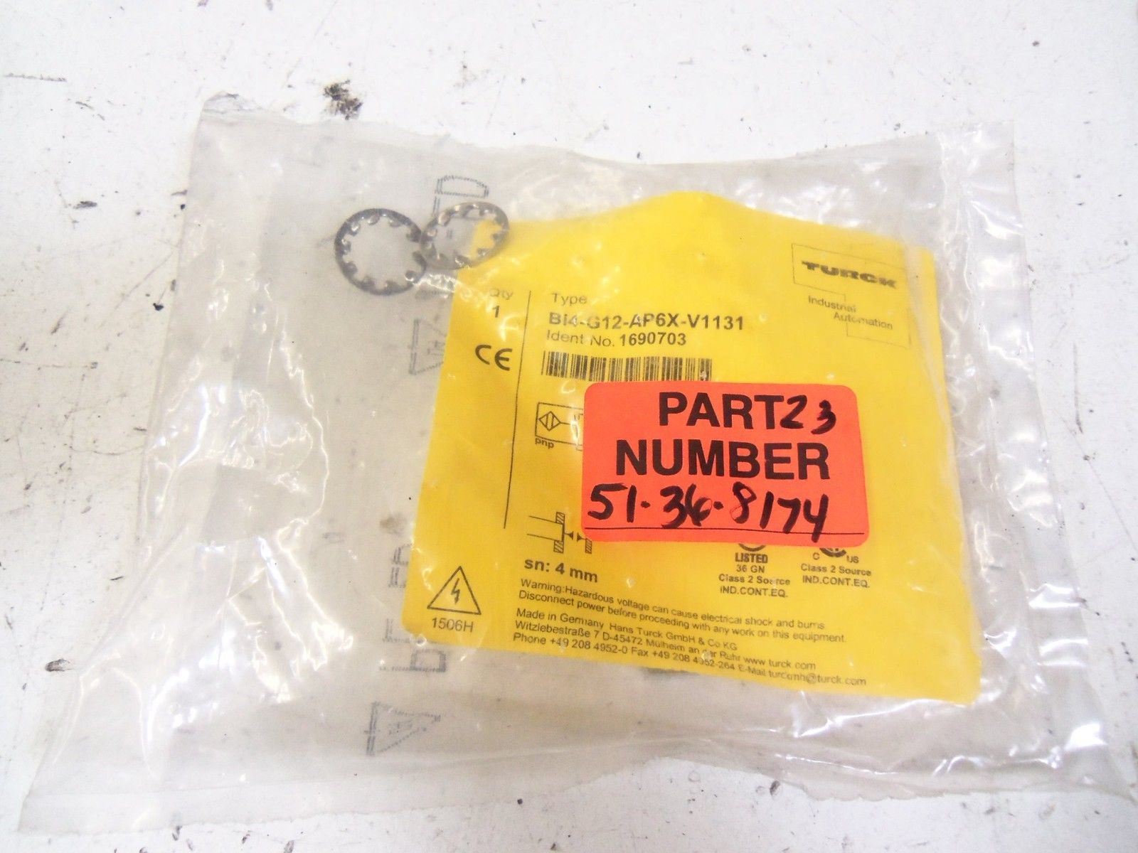 TURCK Bi4-G12-AP6X-V1131 INDUCTIVE PROXIMITY SENSOR * NEW IN FACTORY BAG *