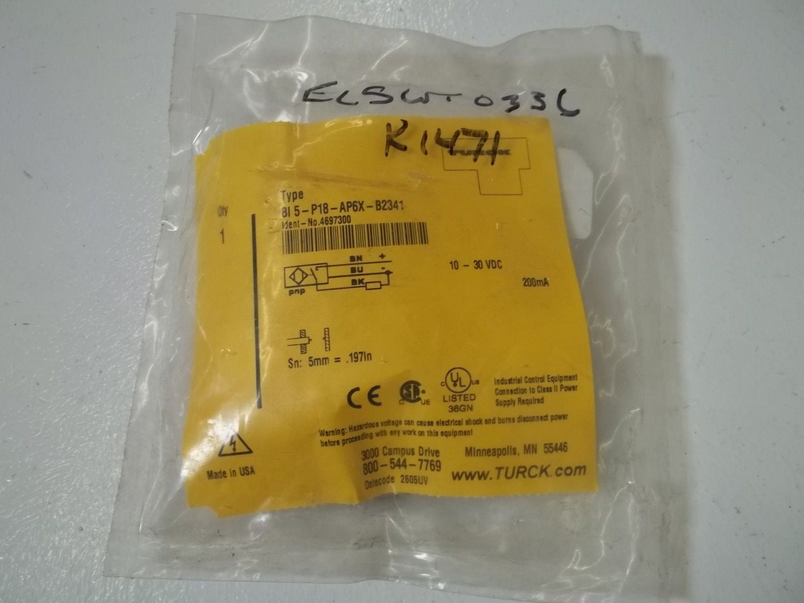 TURCK BI5-P18-AP6X-B2341 PROXIMITY SWITCH *NEW IN A BAG*