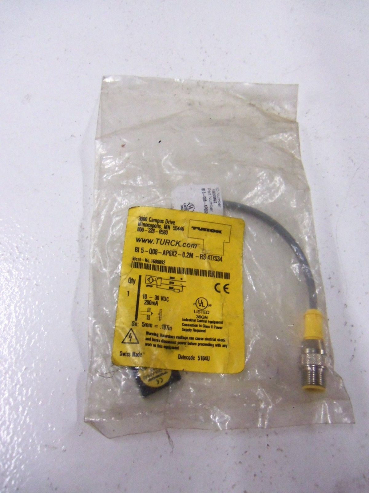 TURCK BI5-Q08-AP6X2-0.2M-RS4T/S34 INDUCTIVE SENSOR *NEW IN FACTORY BAG*