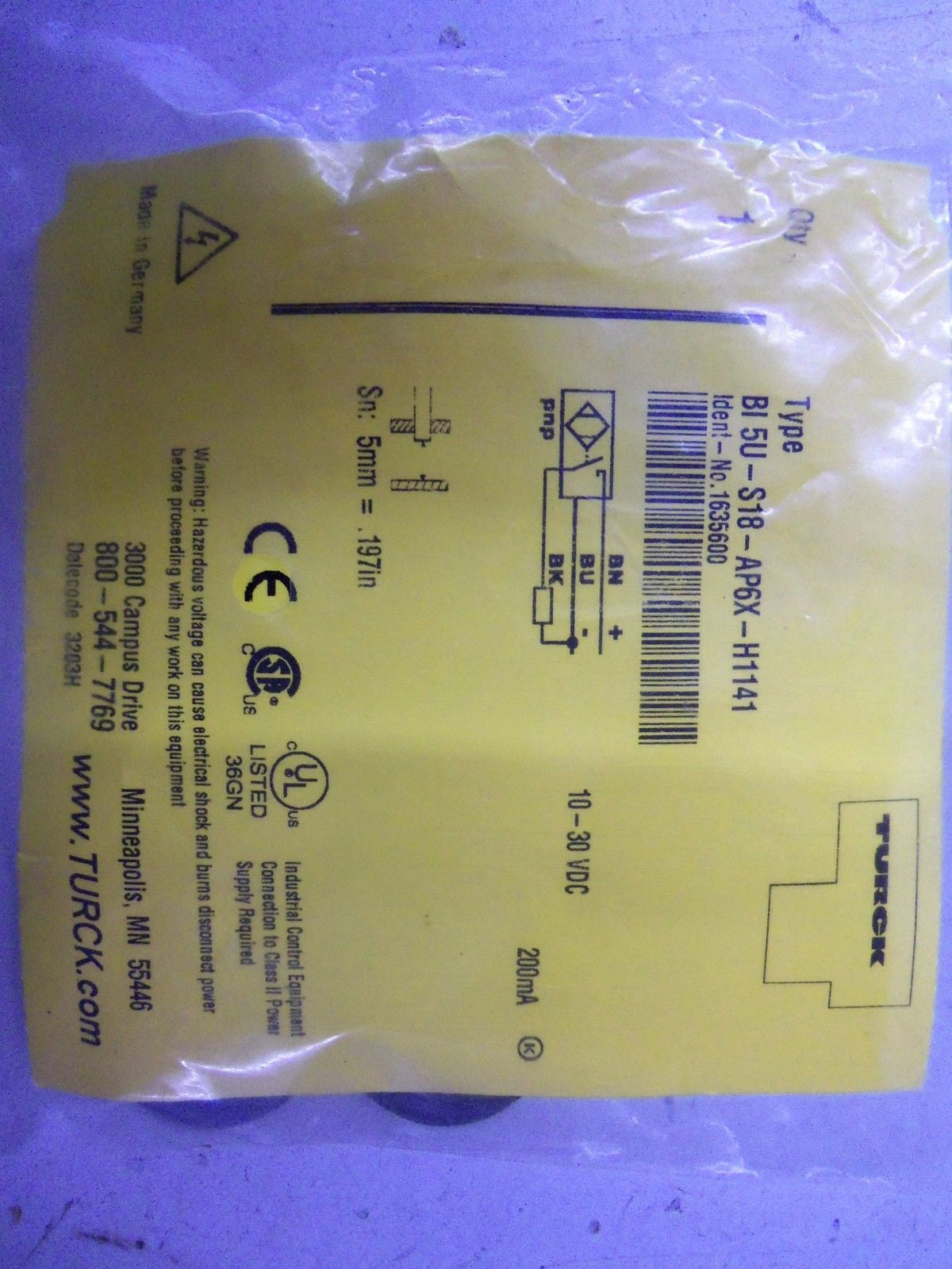 TURCK BI 5U-S18-AP6X-H1141 *NEW IN BAG*