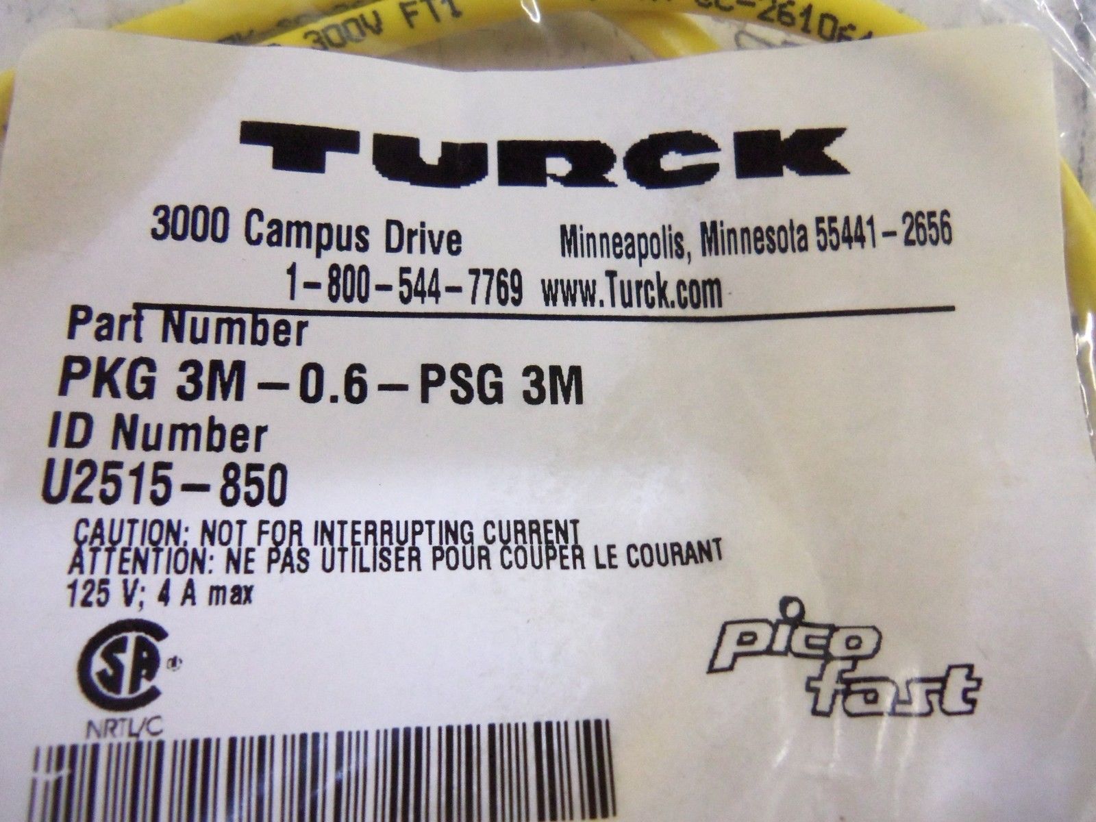 TURCK PKG3M-0.6-PSG3M CABLE * NEW IN FACTORY BAG *