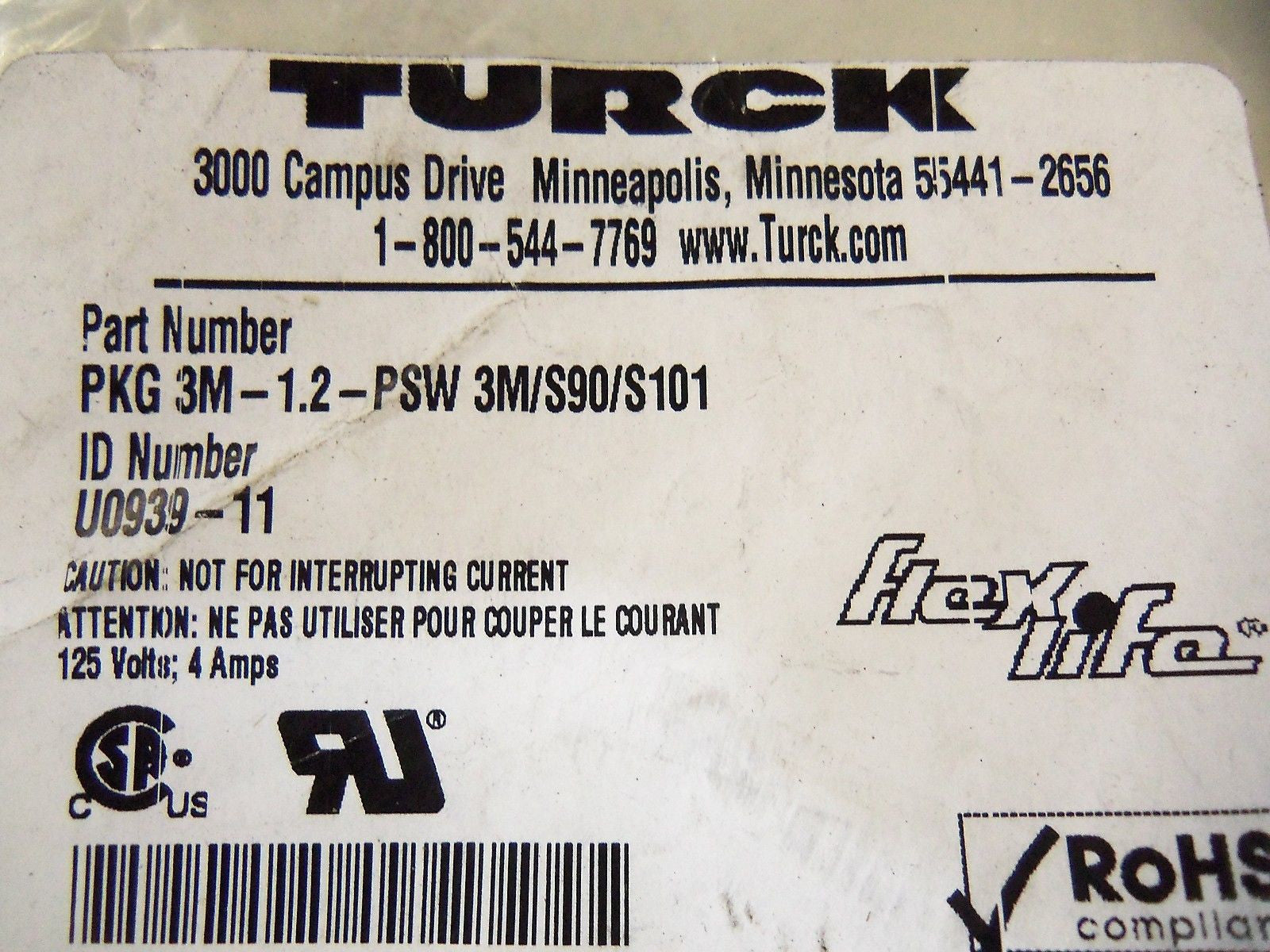 TURCK PKG 3M-1.2-PSW 3M/S90/S101 *NEW IN FACTORY BAG*