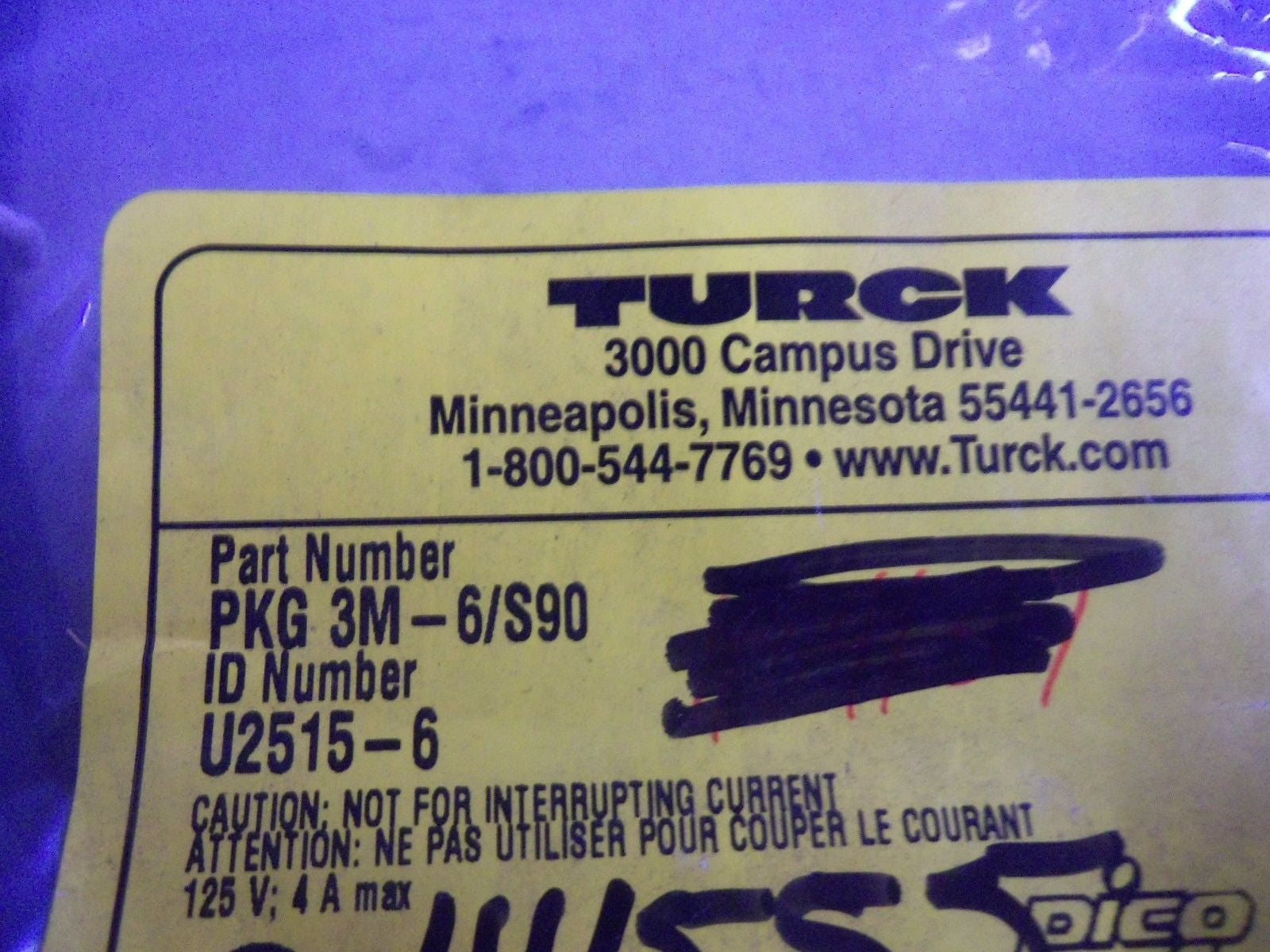 TURCK PKG 3M-6/S90 PICOFAST CABLE *NEW NO BOX*