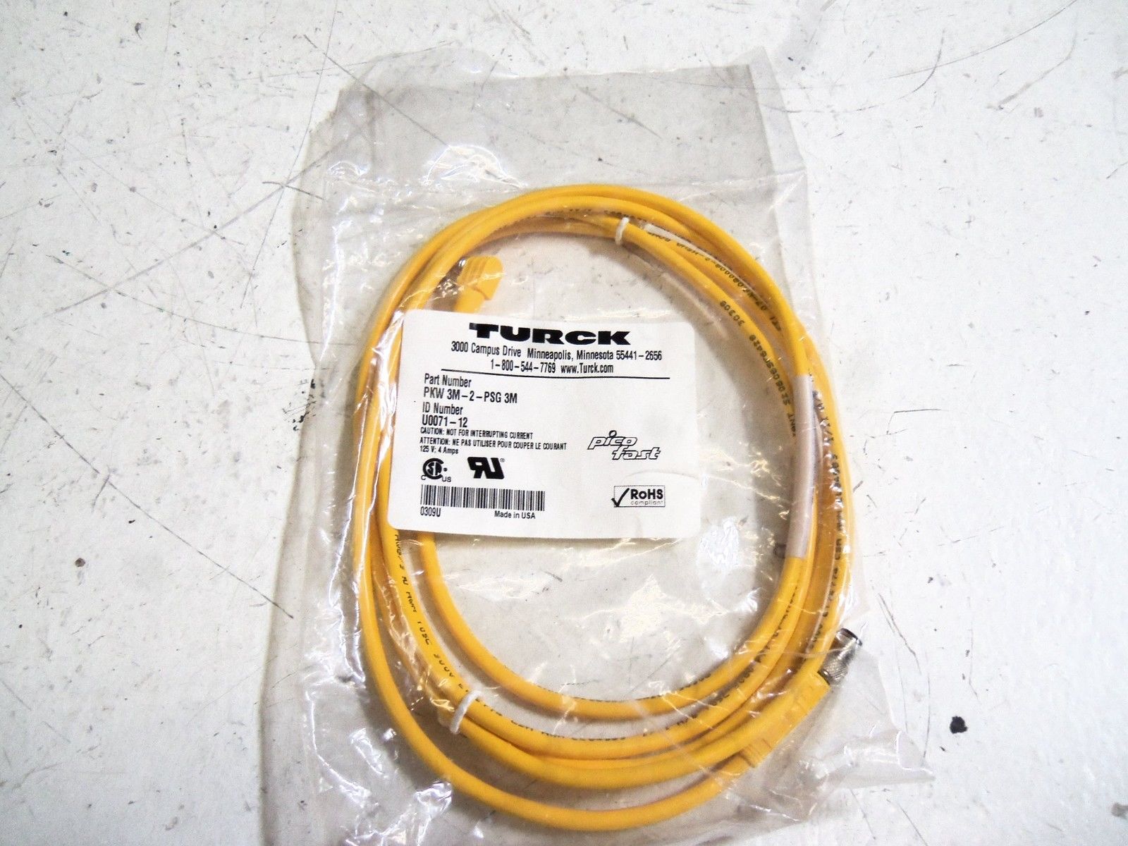TURCK PKW3M-2-PSG3M MOLDED CORDSET * NEW IN FACTORY BAG *