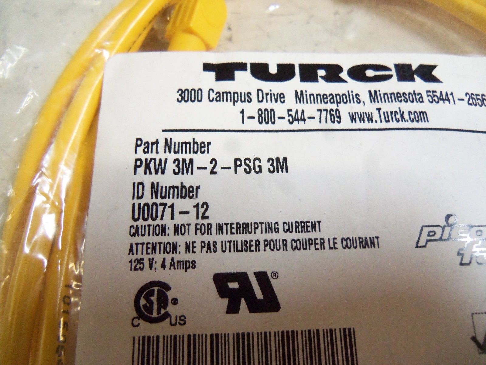 TURCK PKW3M-2-PSG3M MOLDED CORDSET * NEW IN FACTORY BAG *