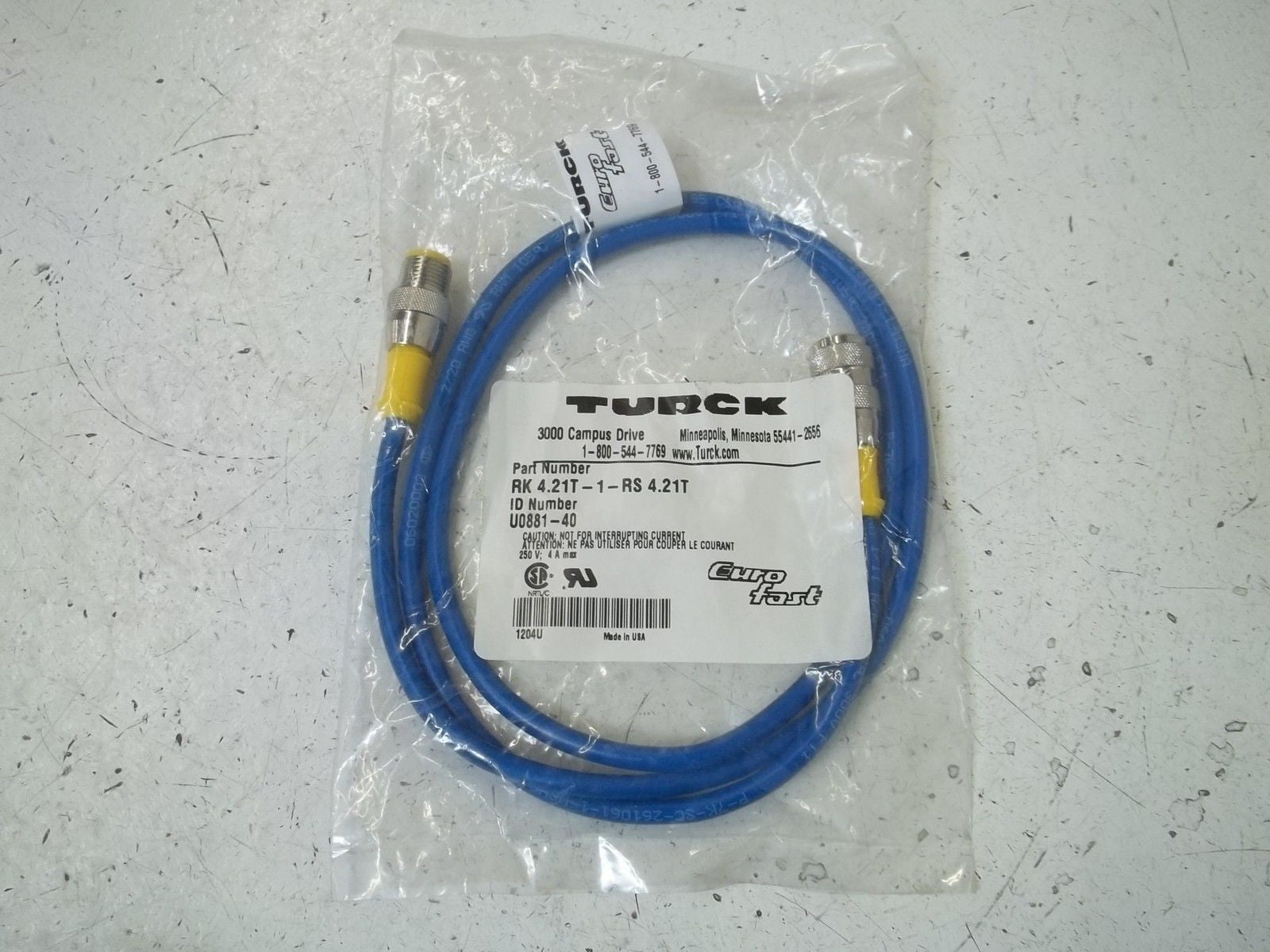 TURCK RK4.21T-1-RS4.21T PLUG CORDSET CABLE *NEW NO BOX*