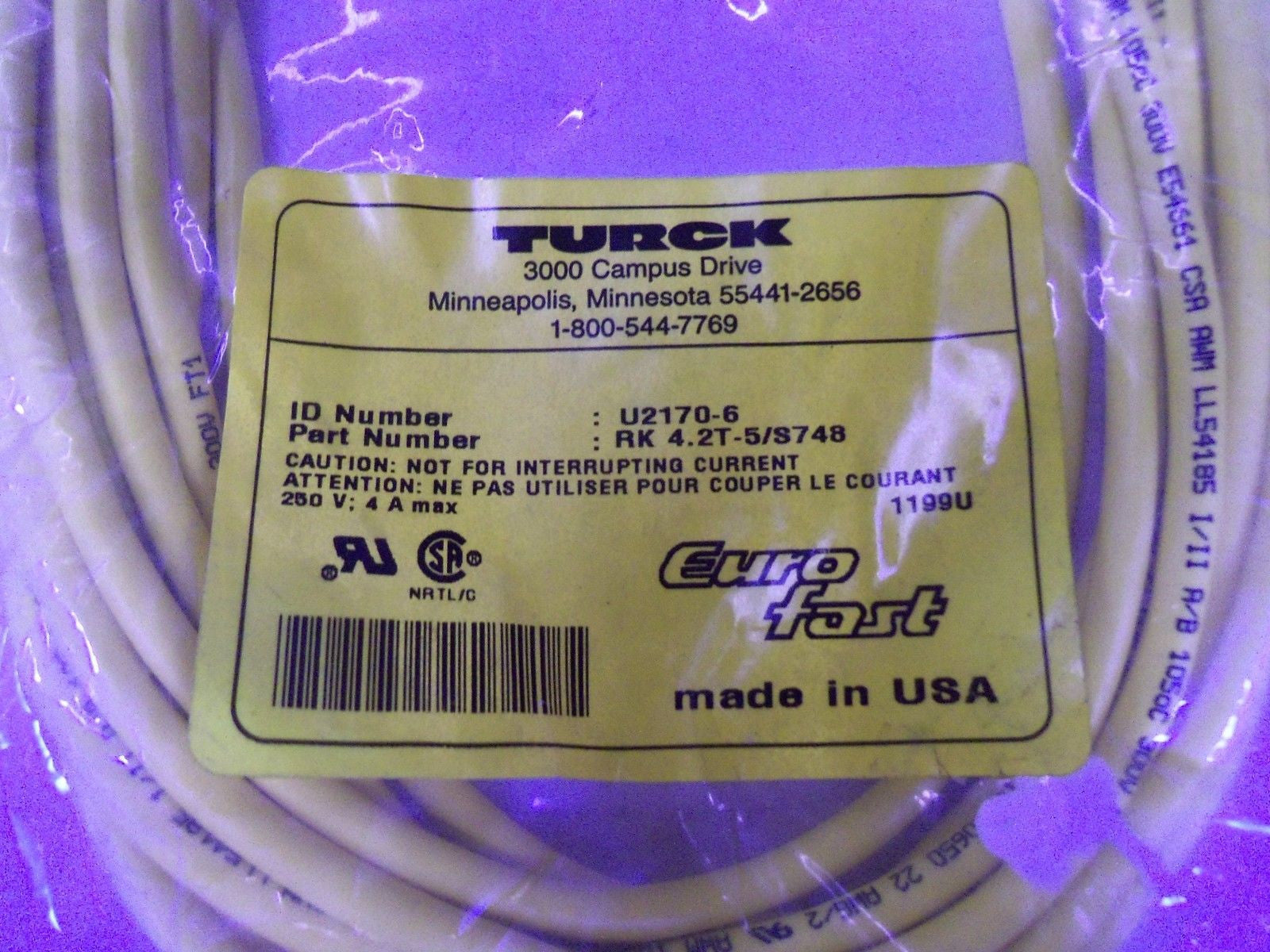 TURCK RK 4.2T-5/S748 *NEW IN FACTORY BAG*