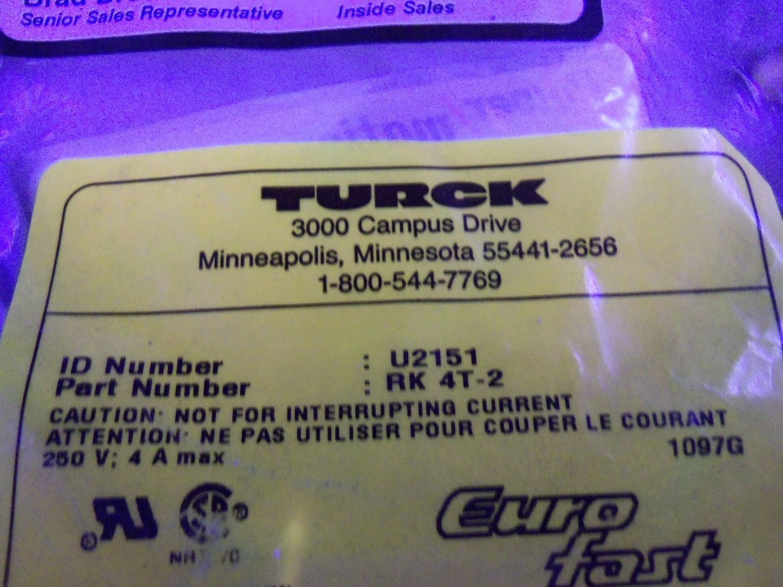 TURCK RK4T-2 CORDSET * NEW IN FACTORY BAG *