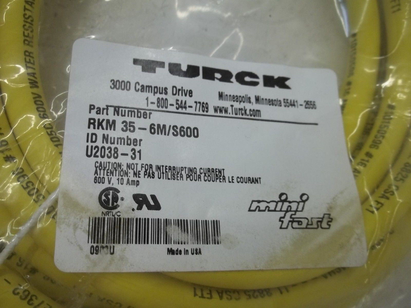 TURCK RKM35-6M/S600 FEMALE END CORDSET *NEW IN A BAG*