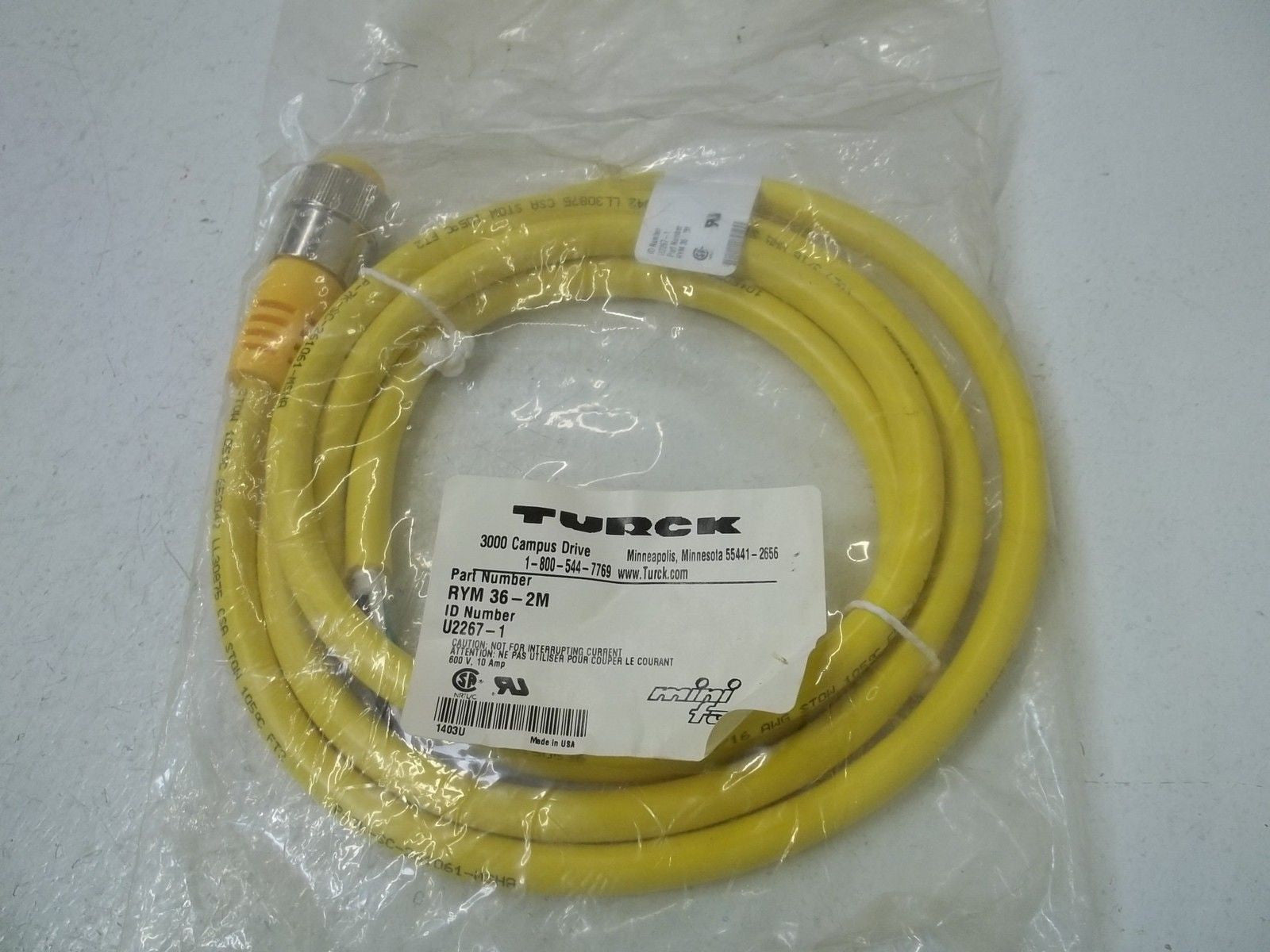 TURCK RYM36-2M MINIFAST MOLDED CORDSET *NEW IN A FACTORY BAG*