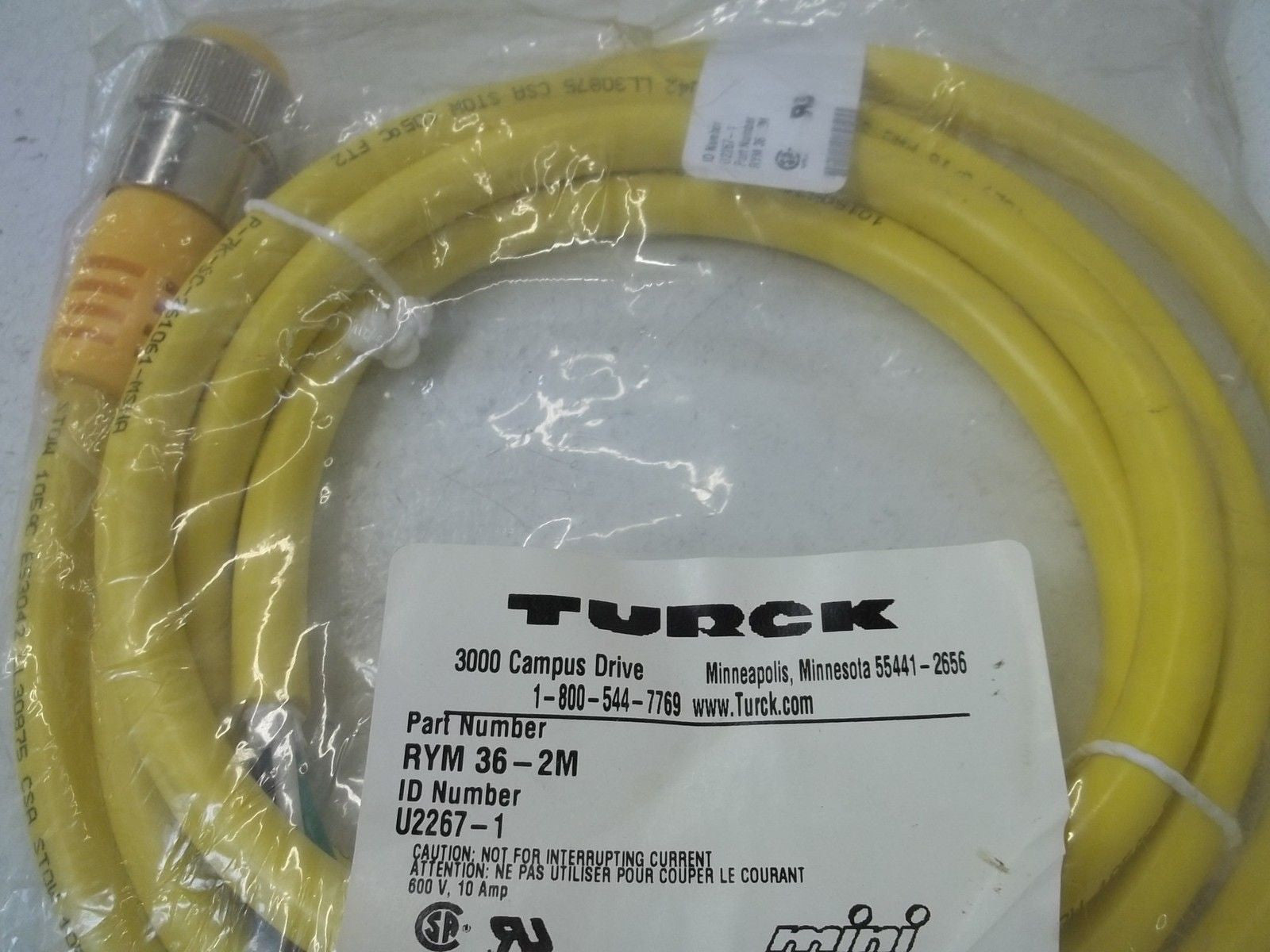 TURCK RYM36-2M MINIFAST MOLDED CORDSET *NEW IN A FACTORY BAG*