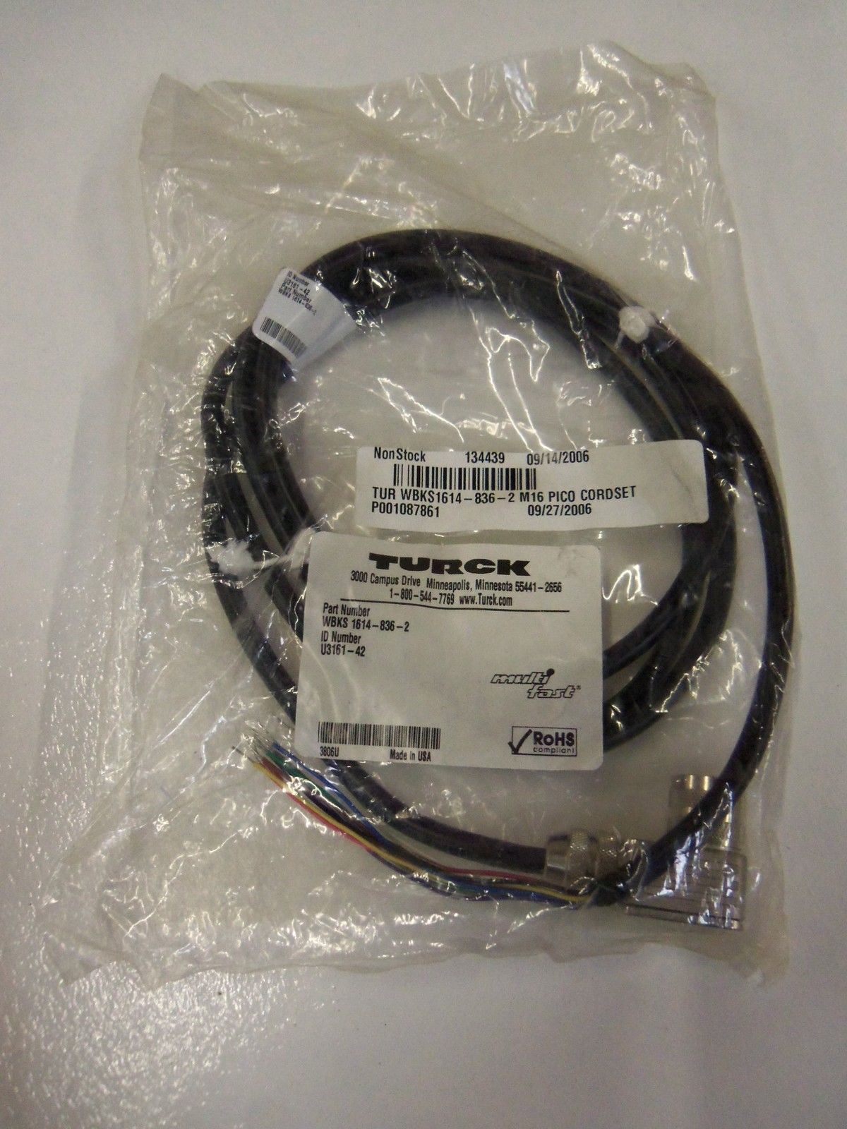 TURCK WBKS 1614-836-2 CORDSET *NEW IN BAG*