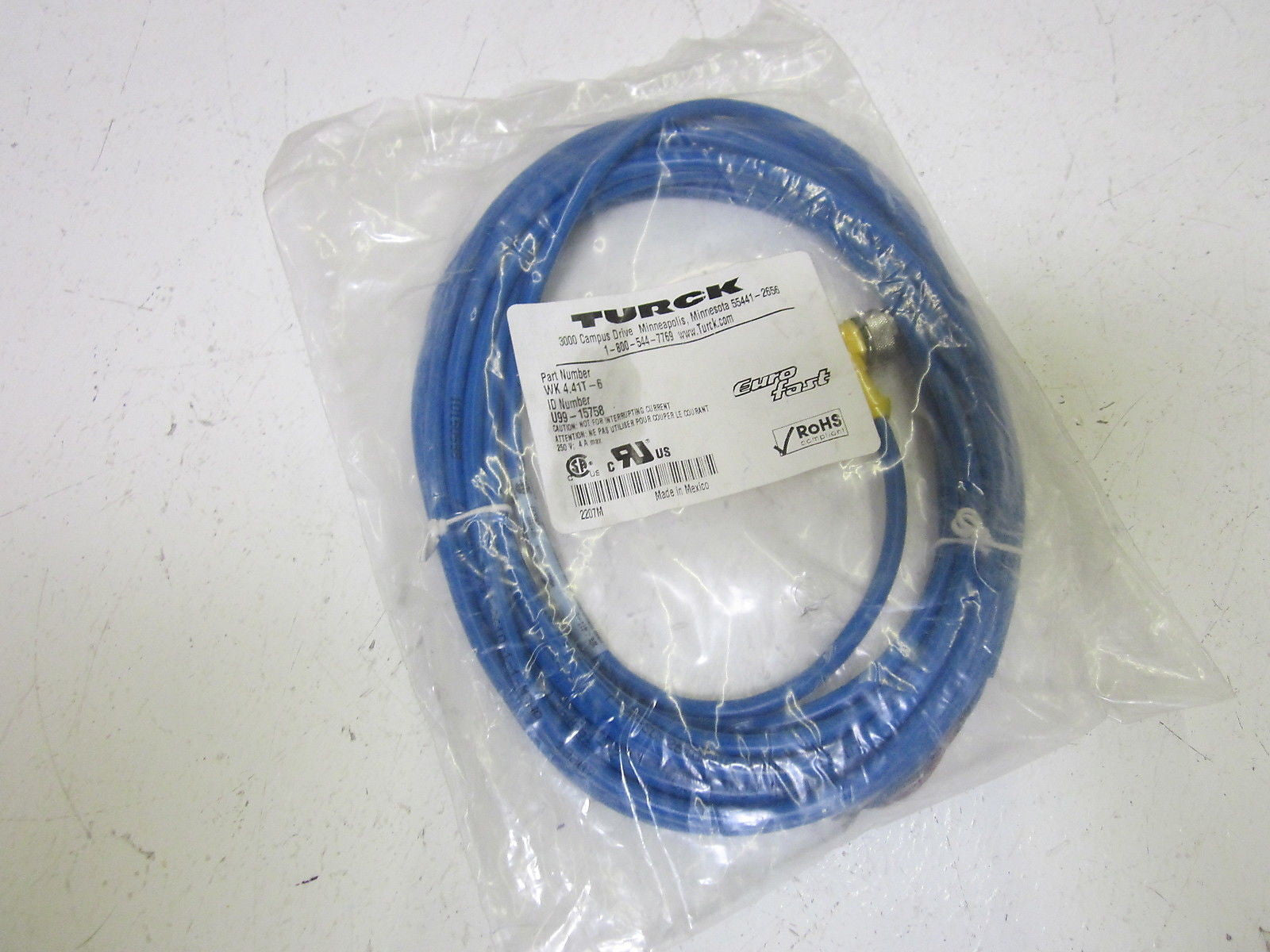 TURCK WK 4.41T-6 FEMALE CONNECTOR CABLE *NEW IN A FACTORY BAG*
