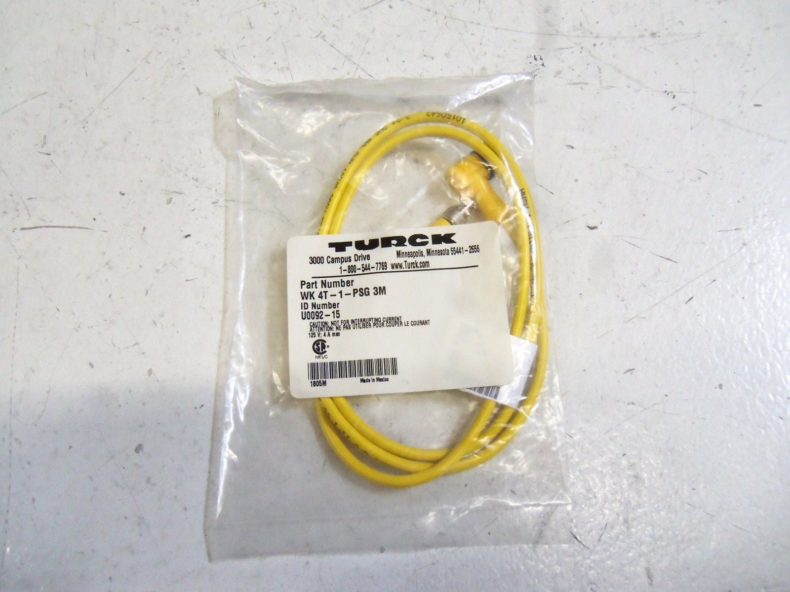 TURCK WK 4T-1-PSG 3M HYBRID MOLDED CORDSET *NEW IN FACTORY BAG*