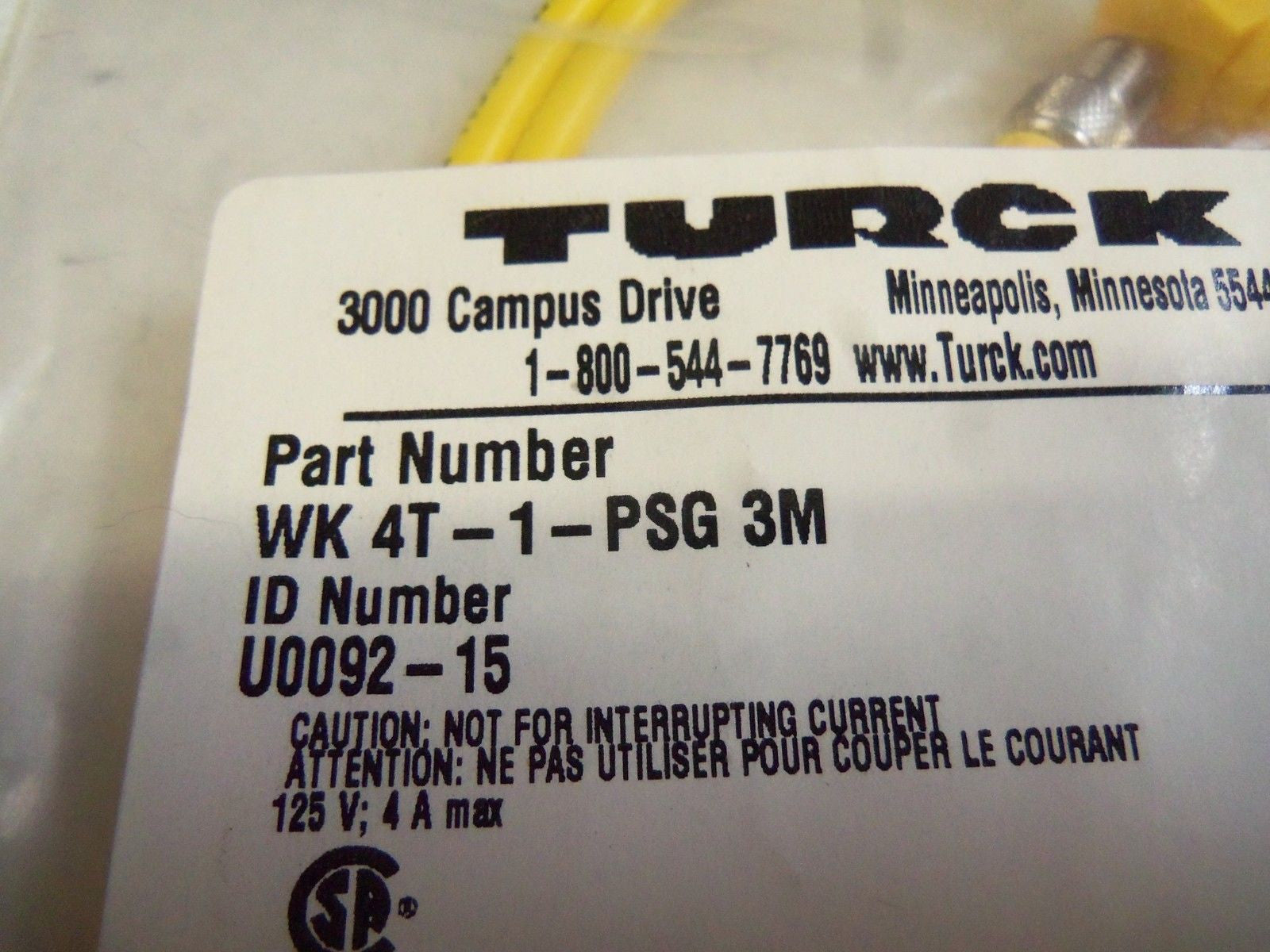TURCK WK 4T-1-PSG 3M HYBRID MOLDED CORDSET *NEW IN FACTORY BAG*