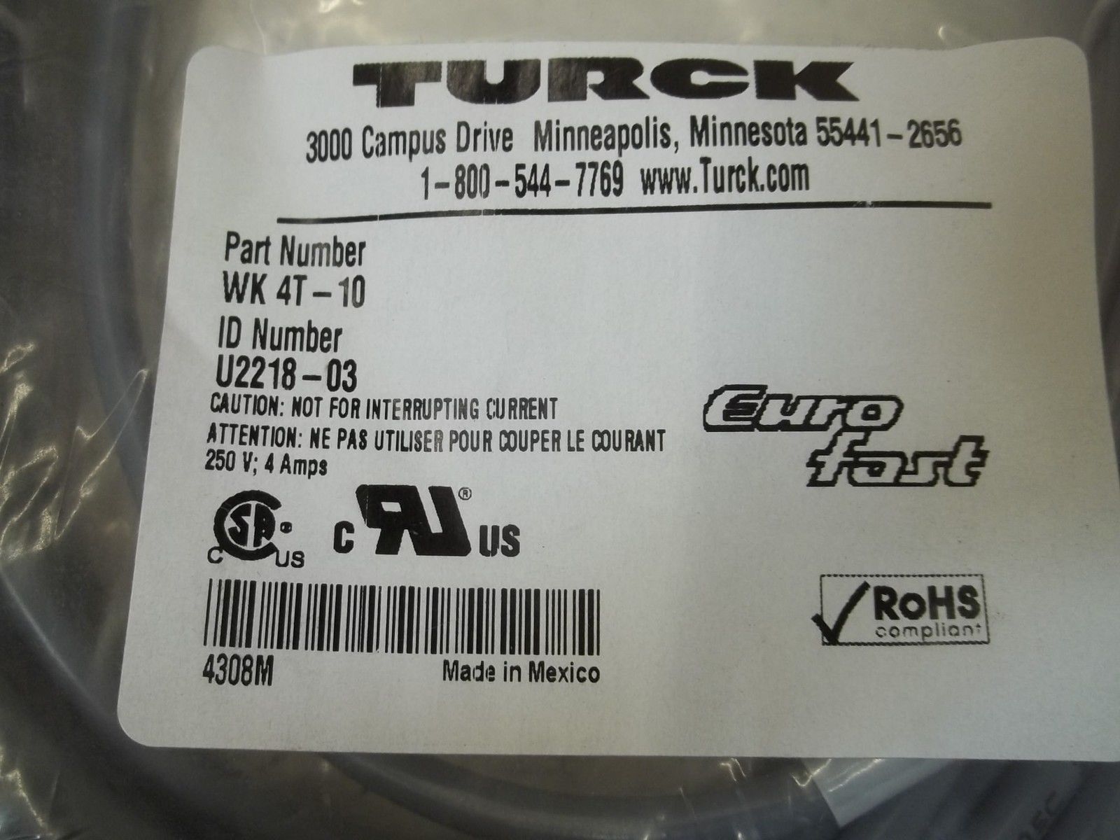 TURCK WK4T-10 CABLE * NEW IN A BAG *