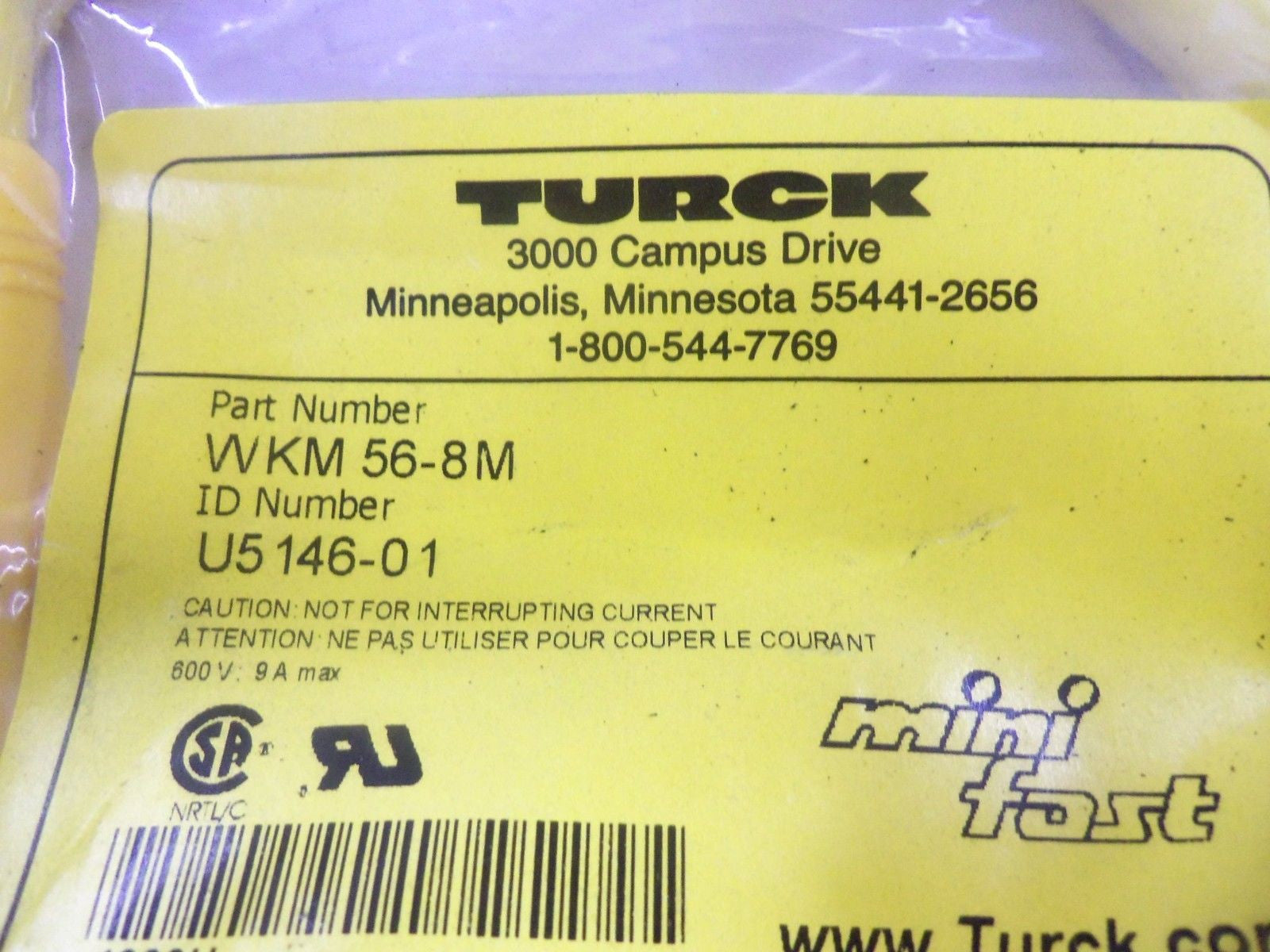 TURCK WKM56-8M MINIFAST MOLDED CORDSET *NEW IN FACTORY BAG*