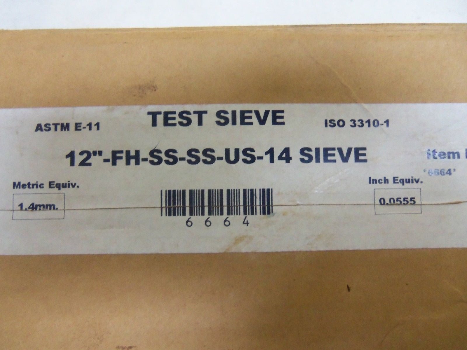 TYLER ASTM E-11 12"-FH-SS-SS-US-14 SIEVE *NEW IN BOX*