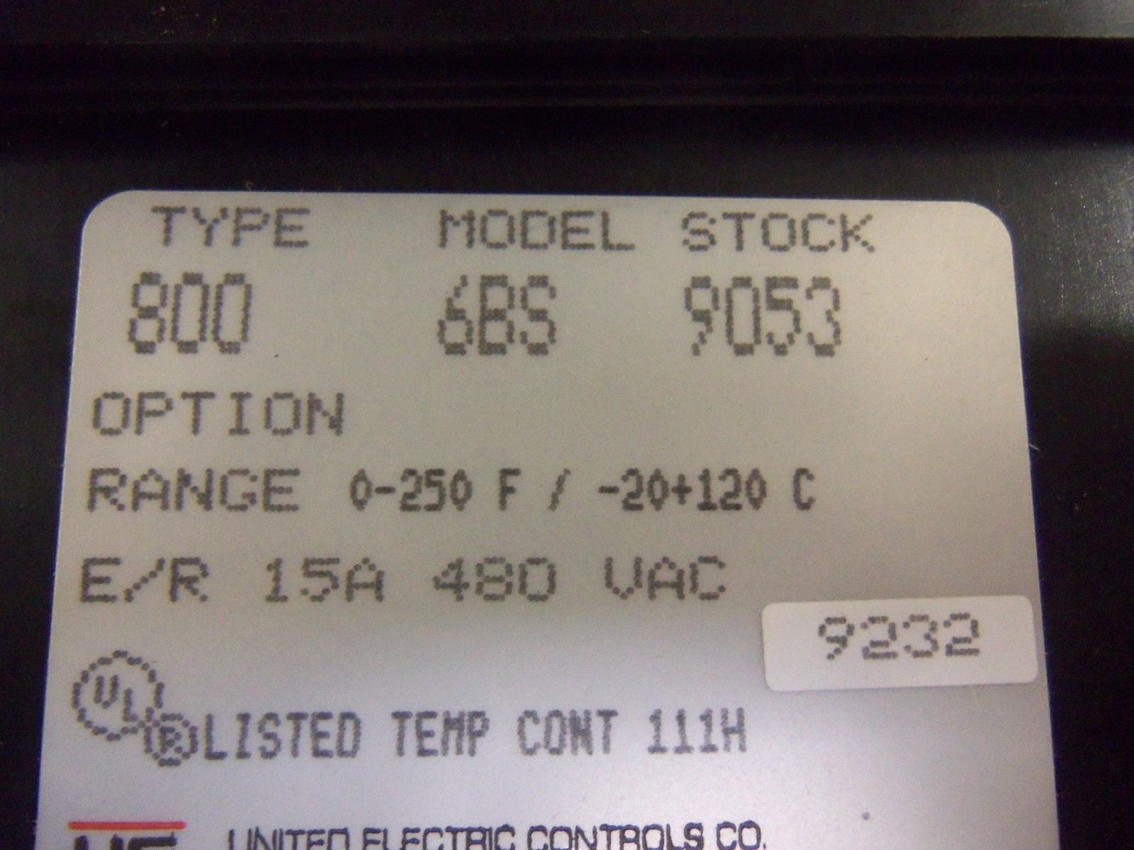 UNITED ELECTRIC 800-6BS TEMPERATURE SWITCH *USED*