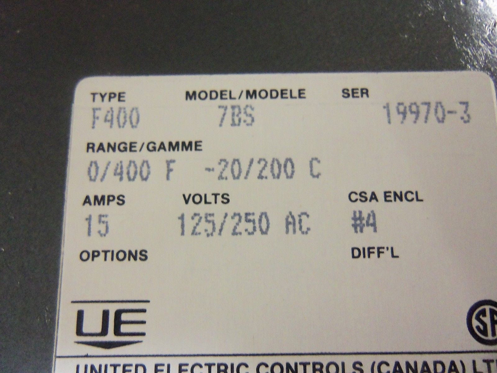 UNITED ELECTRIC F400-7BS *NEW NO BOX*