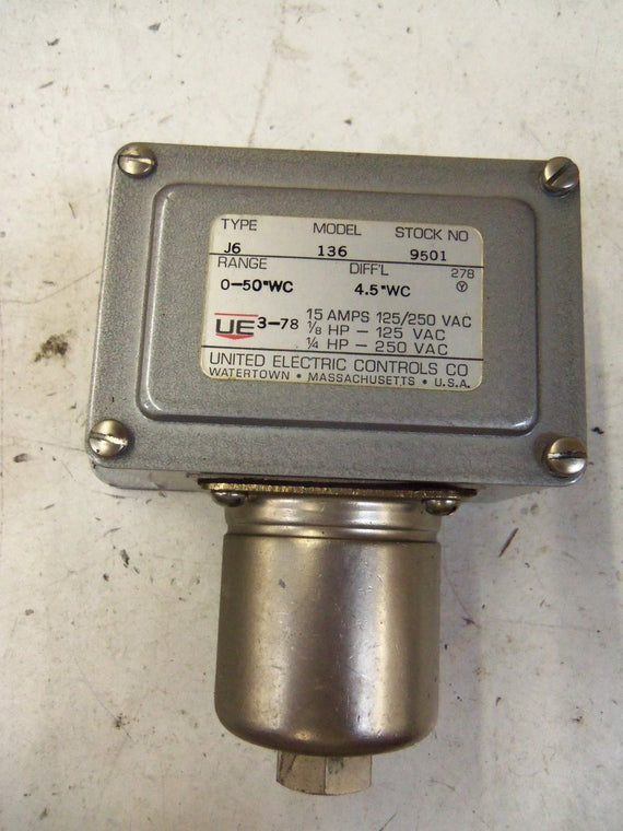 UNITED ELECTRIC J6-136-9501 PRESSURE SWITCH *USED*
