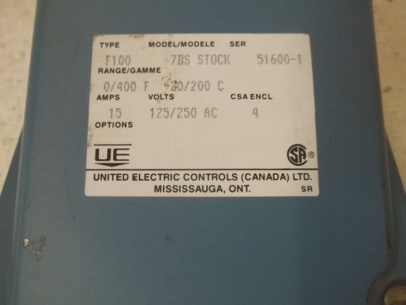 UNITED ELECTRIC F100-7BS TEMPERATURE SWITCH *NEW NO BOX*