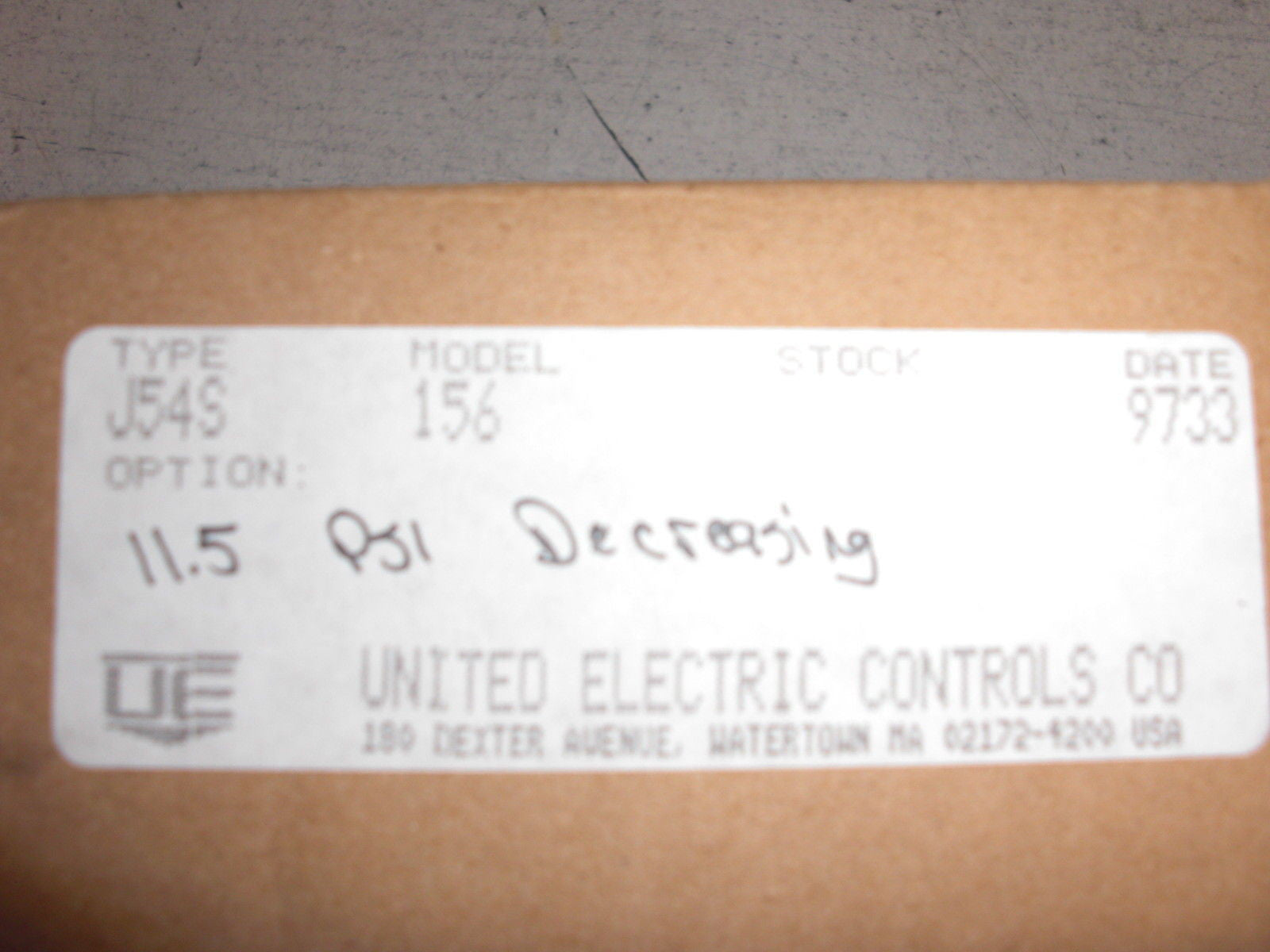 UNITED ELECTRIC TYPE: J54S MODEL:156 *NEW*