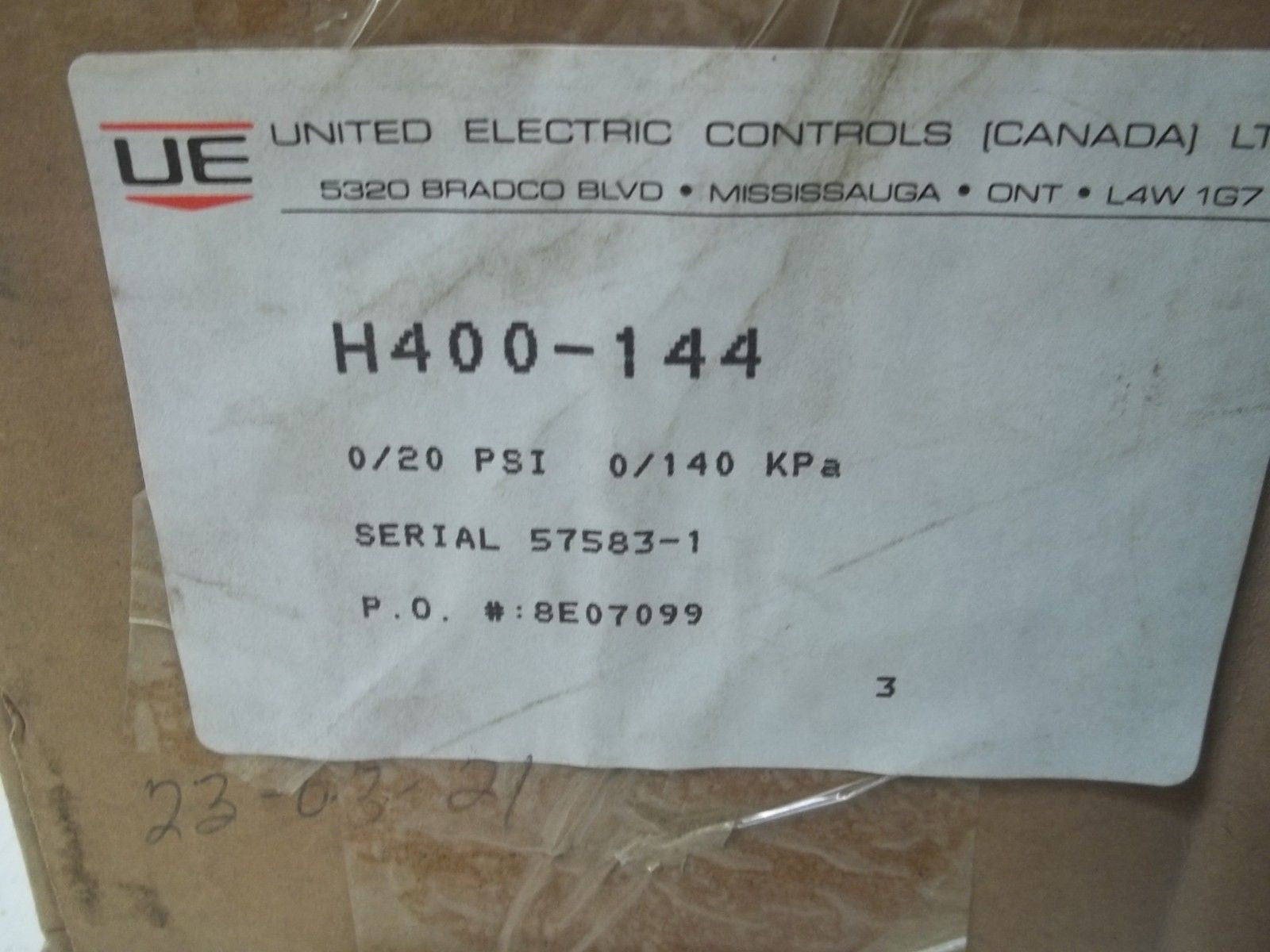 UNITED ELECTRIC H400-144 15AMPS *NEW IN BOX*